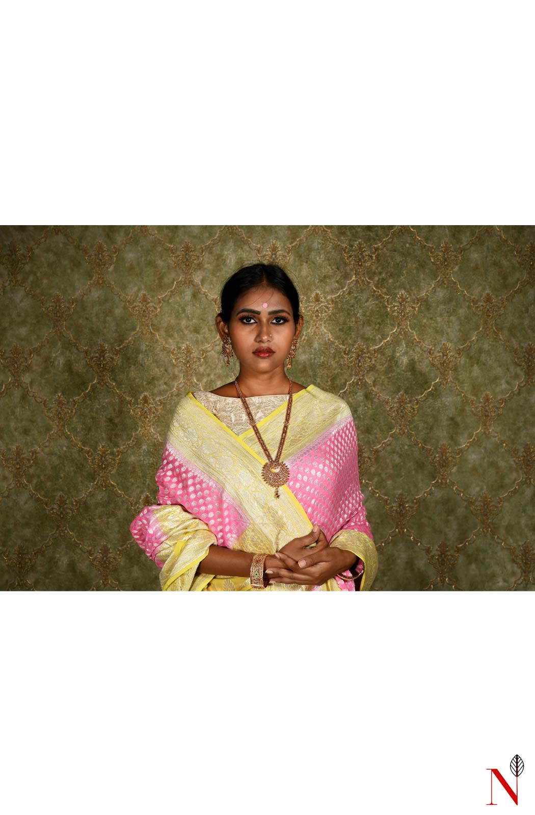 Pink & Yellow Pure Banarasi Khaddi Georgette Saree