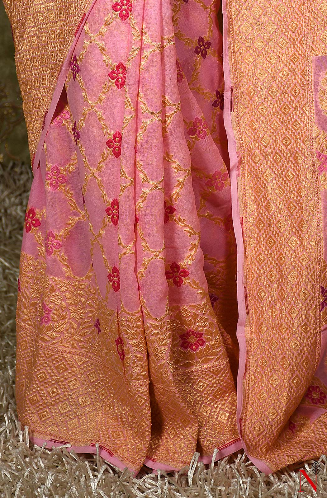 Pink Pure Banarasi Chiffon Saree