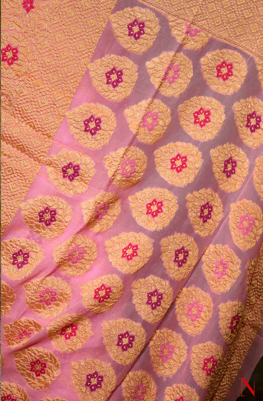 Pink Pure Banarasi Chiffon Saree - Naksheband