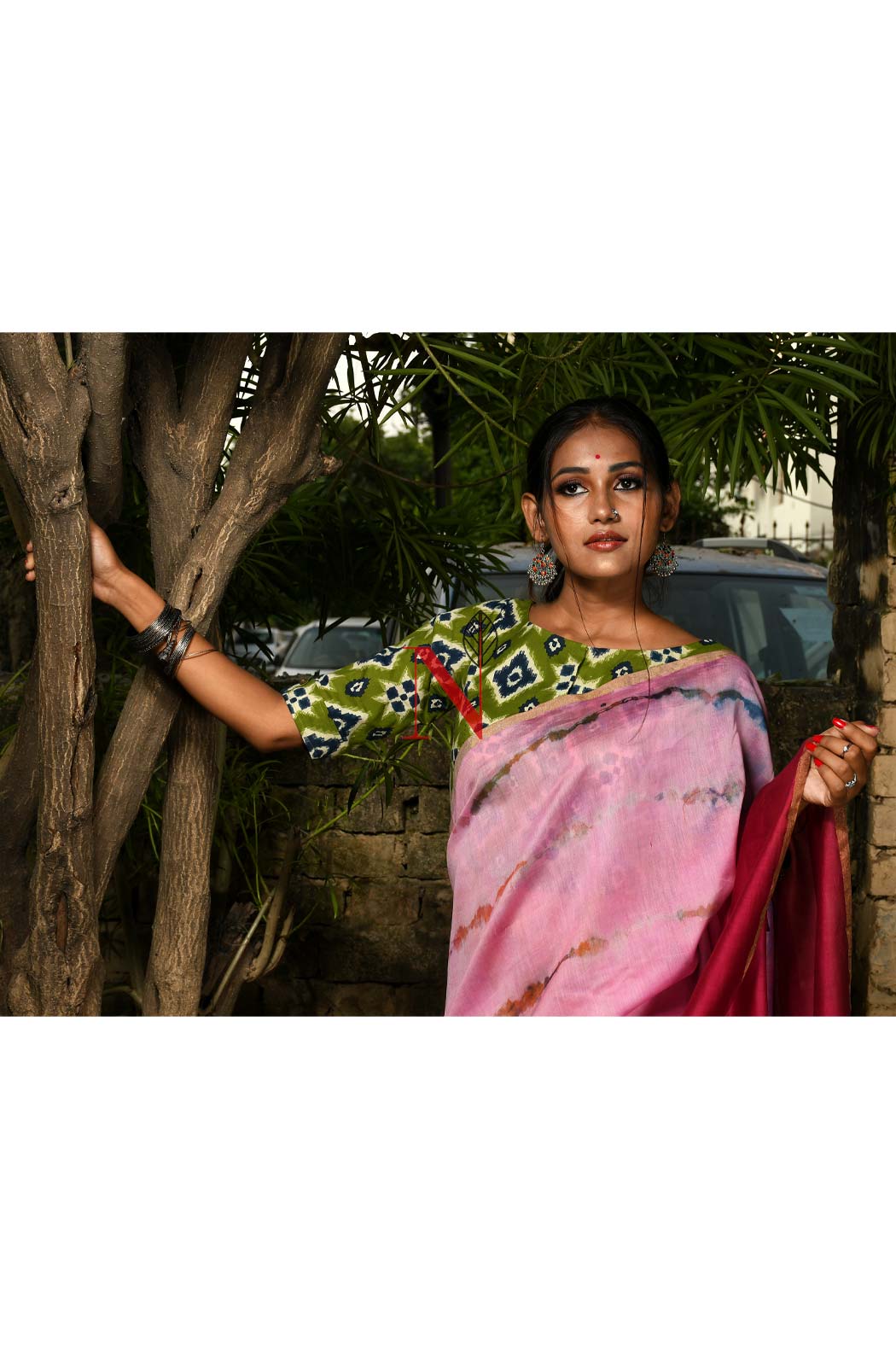 Rani & Pink Pure Silk Chanderi Saree - Shibori - Naksheband