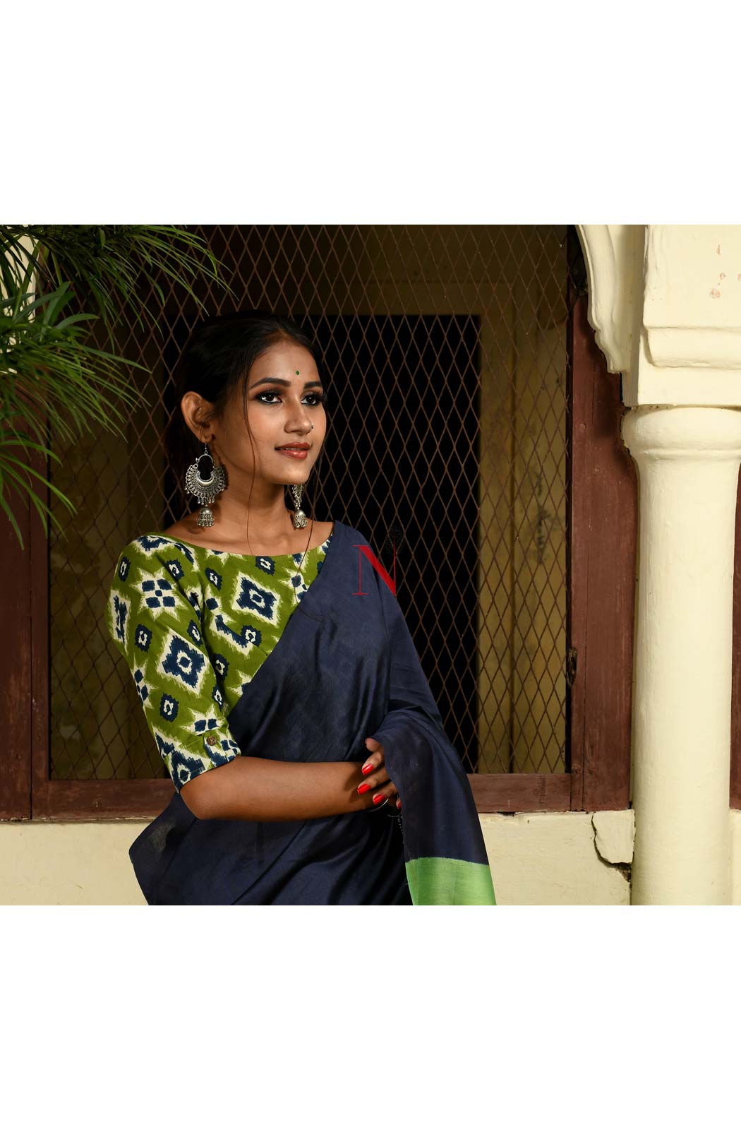 Blue & Green Pure Silk Chanderi Saree
