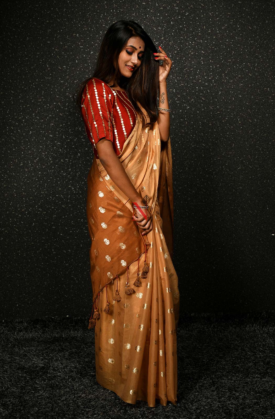 Fawn & Brown Pure Silk Chanderi Saree - Naksheband