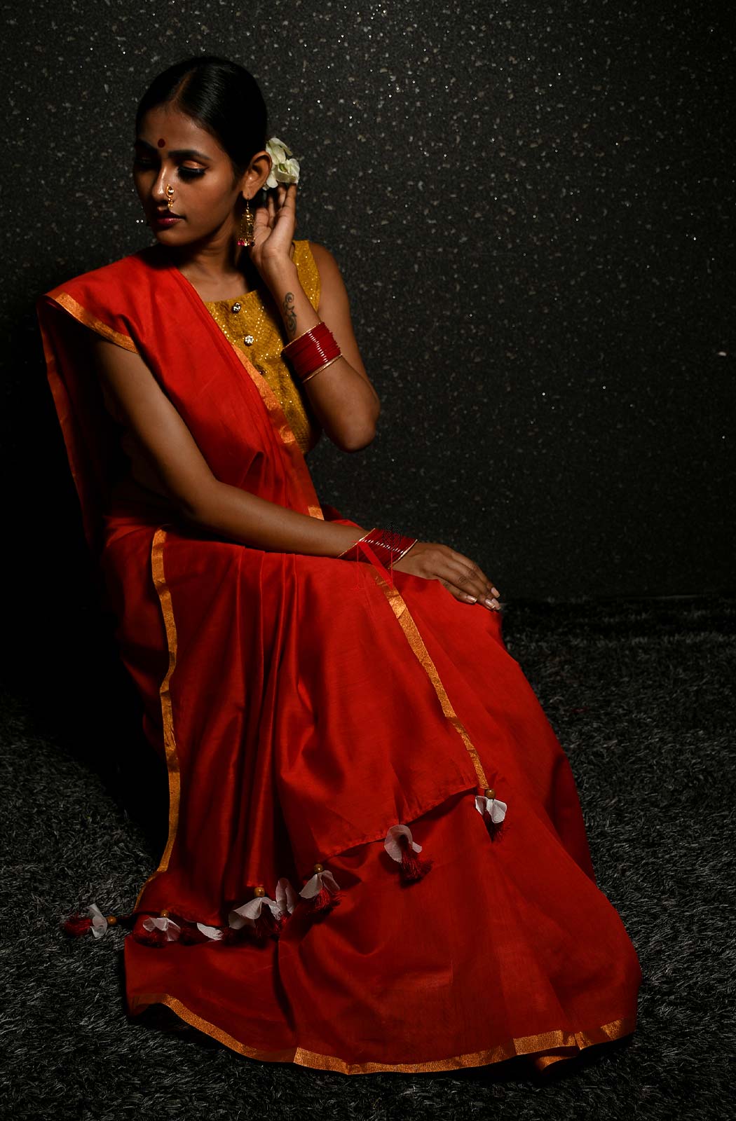 Red Pure Silk Chanderi Plain Saree - Naksheband