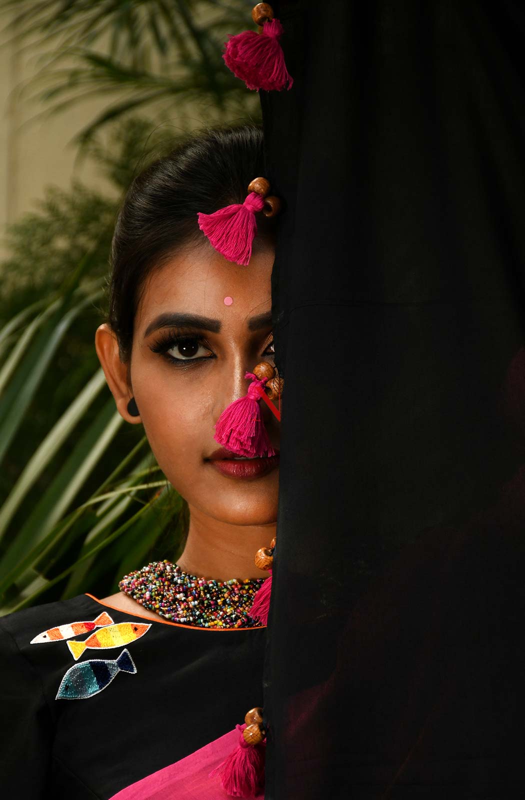 Pink & Black Pure Silk Chanderi Saree