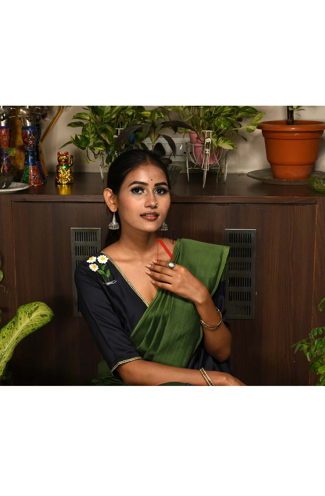 Dark Olive Green Pure Silk Chanderi Saree - Naksheband