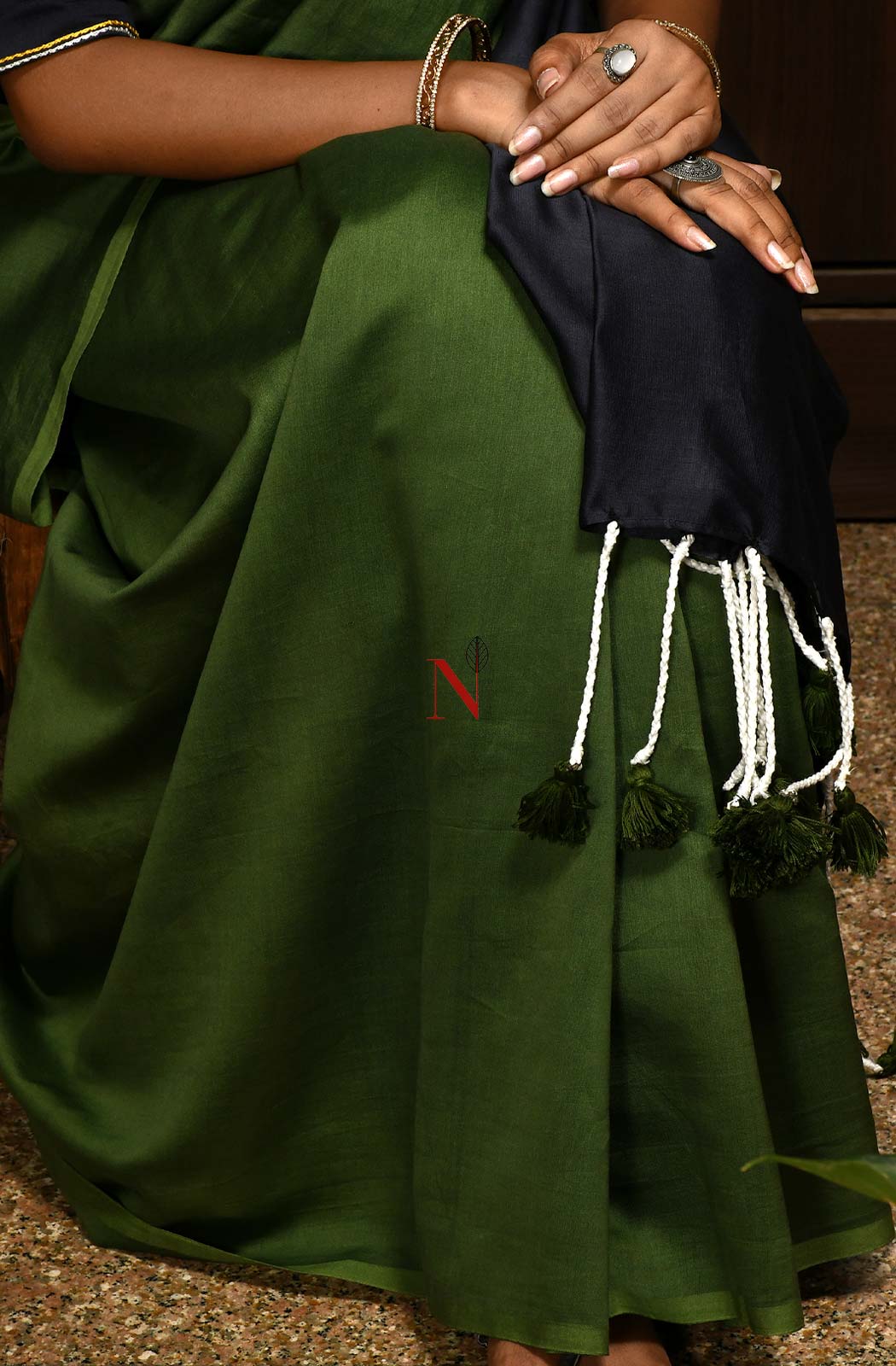 Dark Olive Green Pure Silk Chanderi Saree - Naksheband