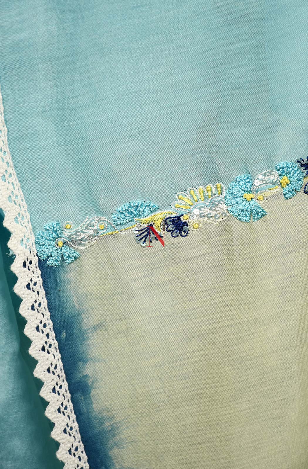 Sky Blue & Cream Pure Silk Chanderi Saree - Shibori - Naksheband
