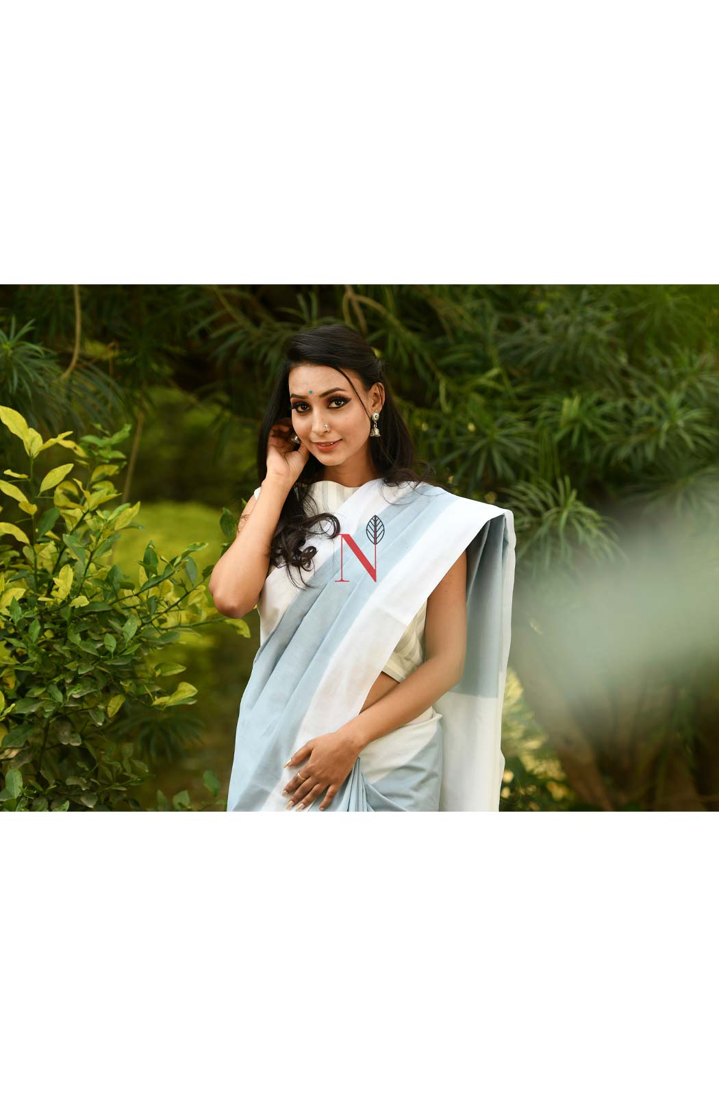 Grey & White Green Pure Silk Chanderi Saree - Naksheband
