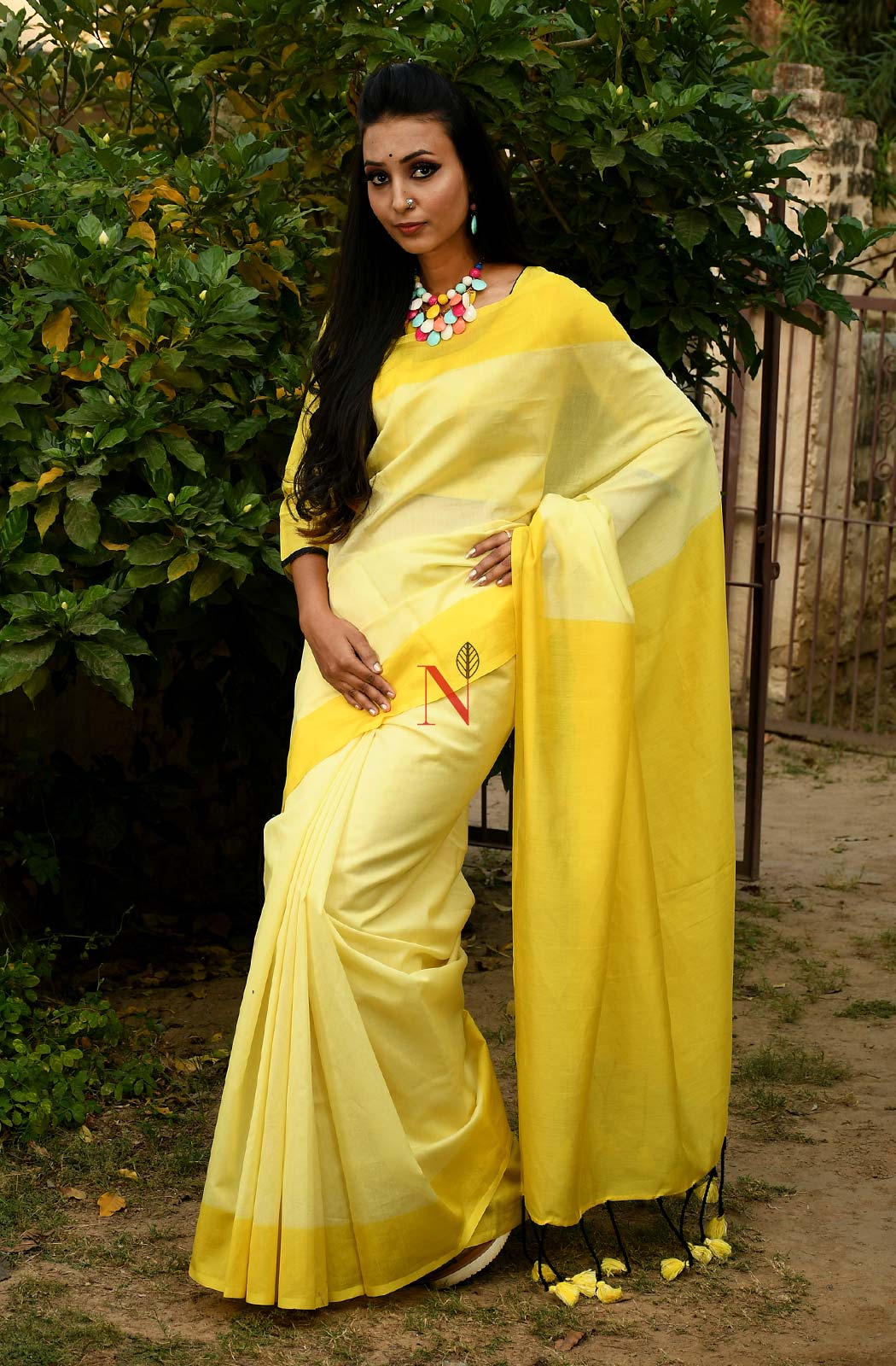 Lemon & Yellow Pure Silk Chanderi Saree - Naksheband