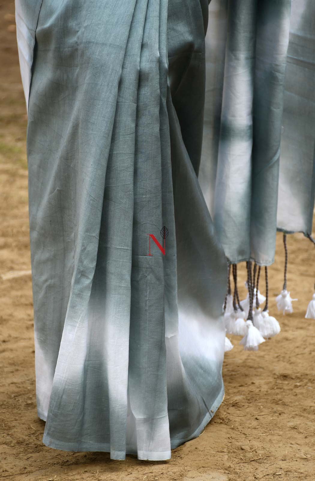 White & Grey Pure Silk Chanderi Saree - Shibori