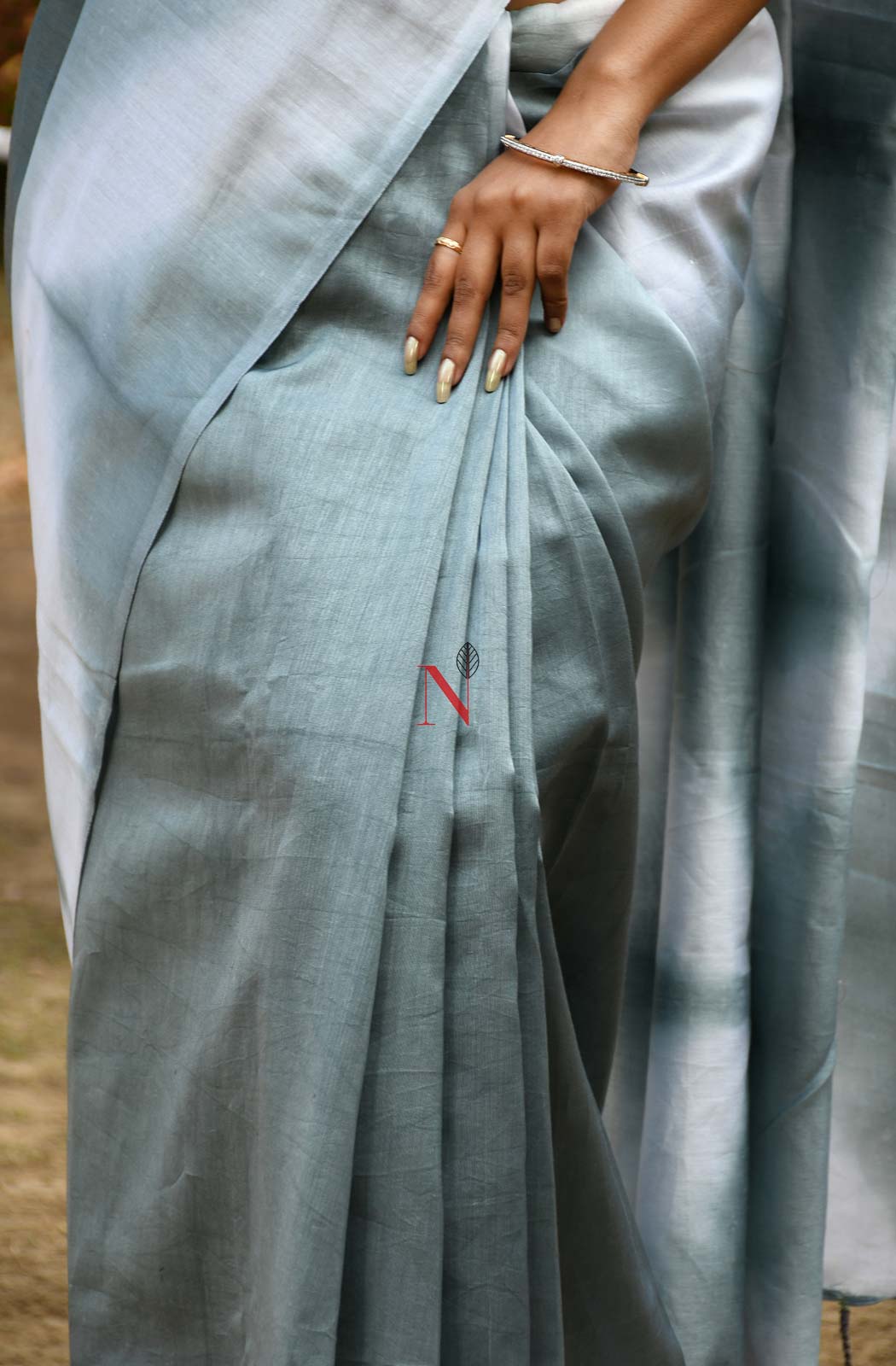 White & Grey Pure Silk Chanderi Saree - Shibori - Naksheband