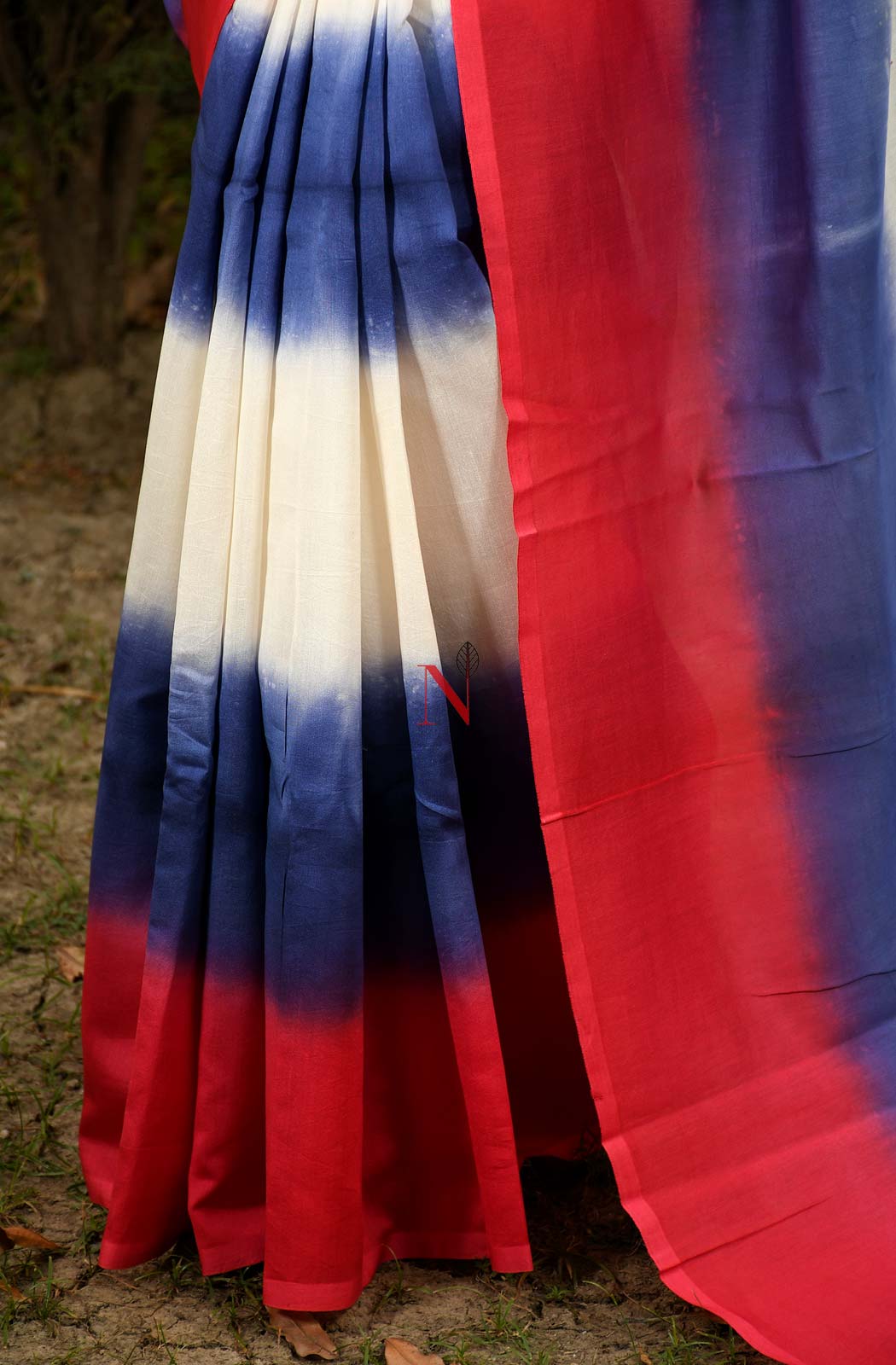 Violet, White & Red Pure Silk Chanderi Saree - Shibori - Naksheband