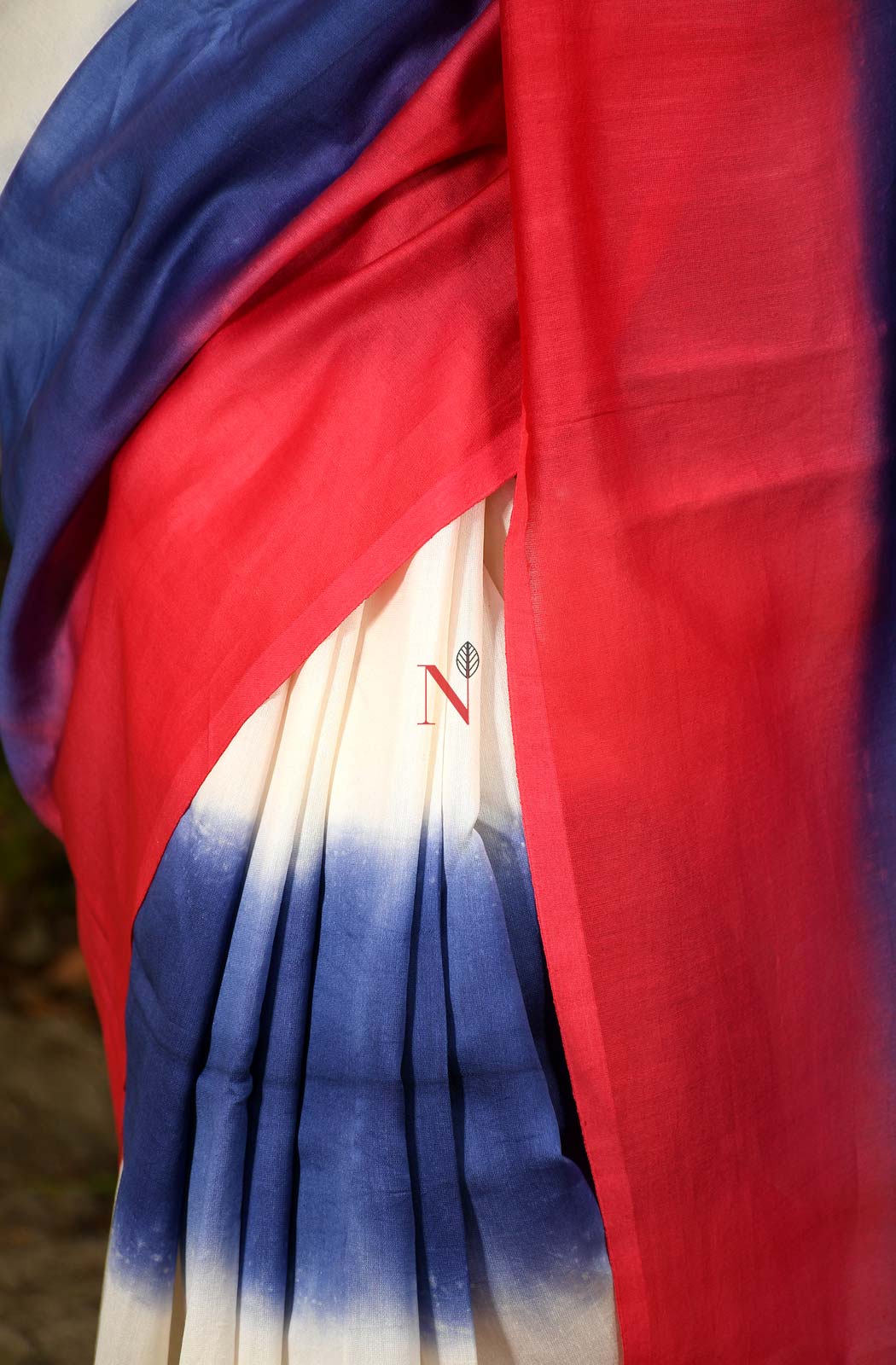 Violet, White & Red Pure Silk Chanderi Saree - Shibori - Naksheband