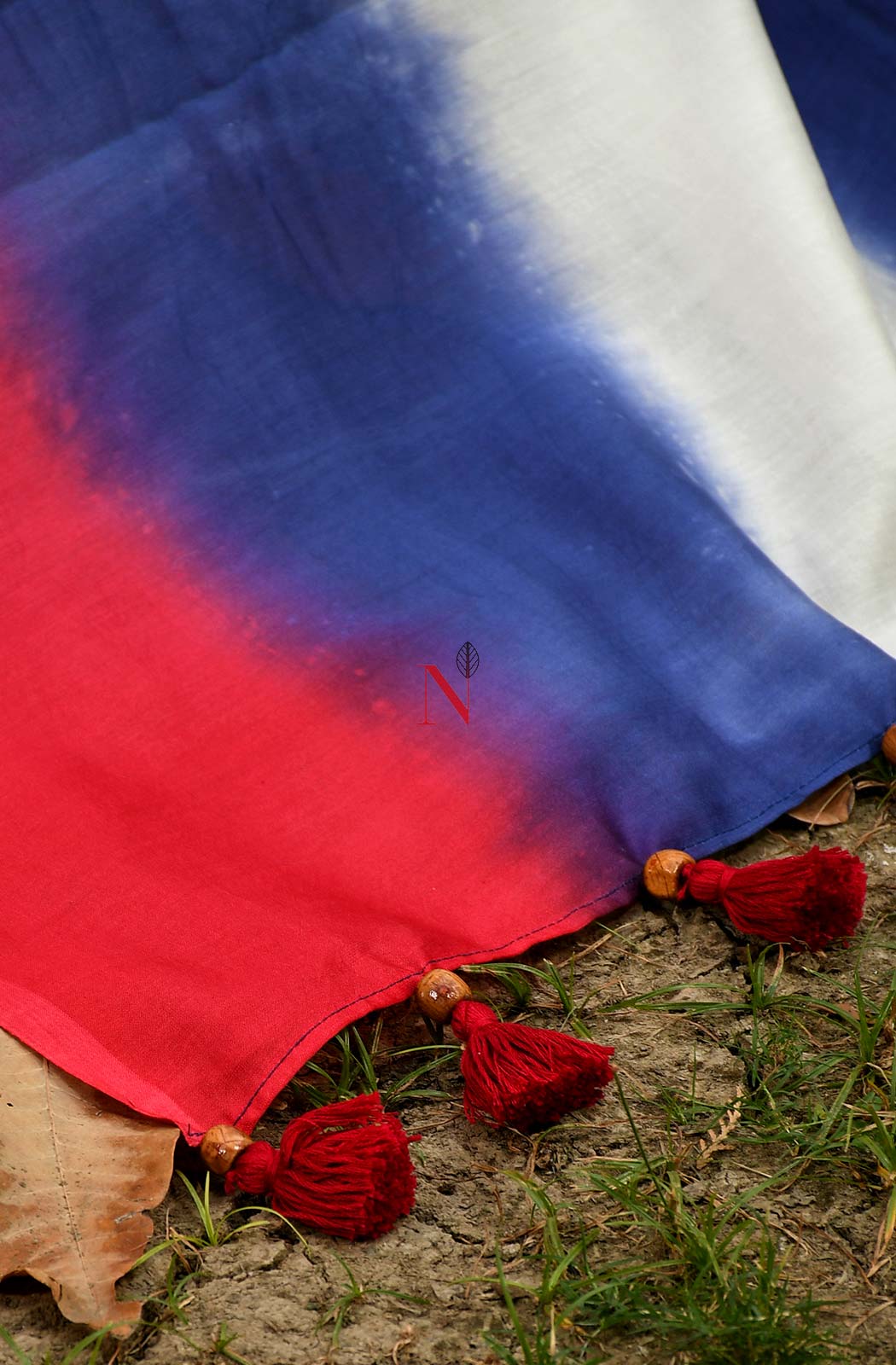 Violet, White & Red Pure Silk Chanderi Saree - Shibori - Naksheband