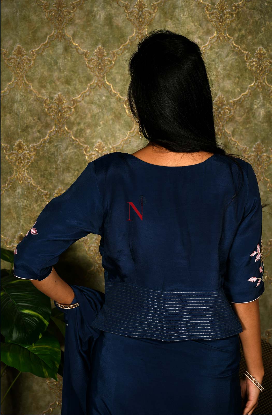 Navy Blue Designer Pure Crepe Saree - Naksheband