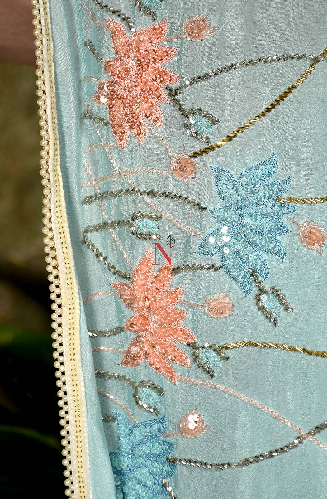 Sky Blue Designer Pure Chiffon Saree - Naksheband