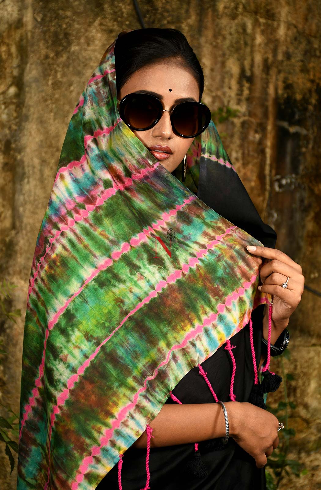 Black & Multicolor Pure Silk Chanderi Saree - Shibori - Naksheband