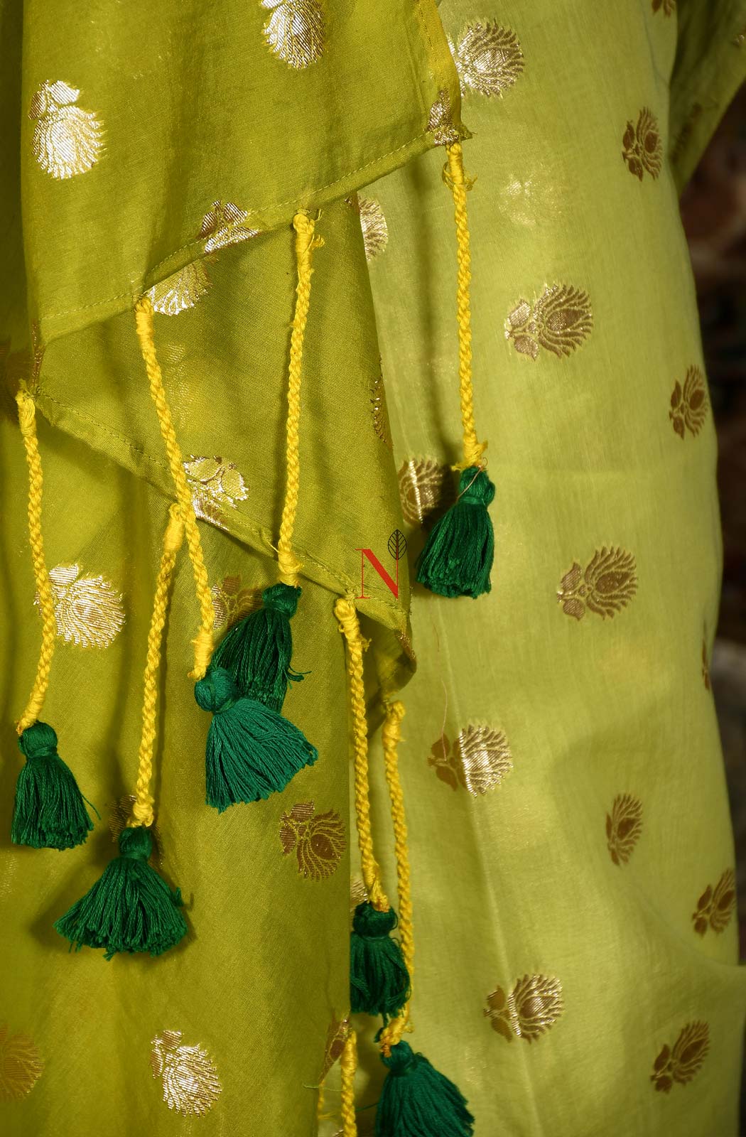 Light Green & Olive Pure Silk Chanderi Saree - Naksheband
