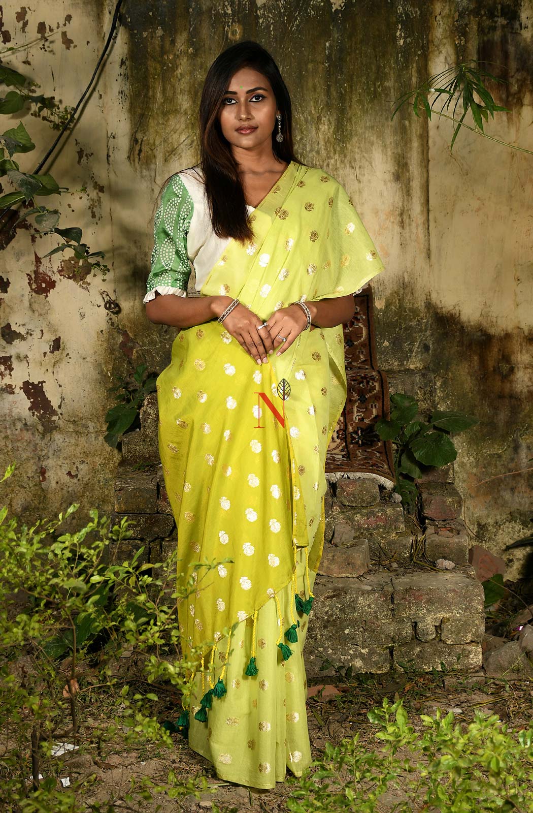 Light Green & Olive Pure Silk Chanderi Saree - Naksheband