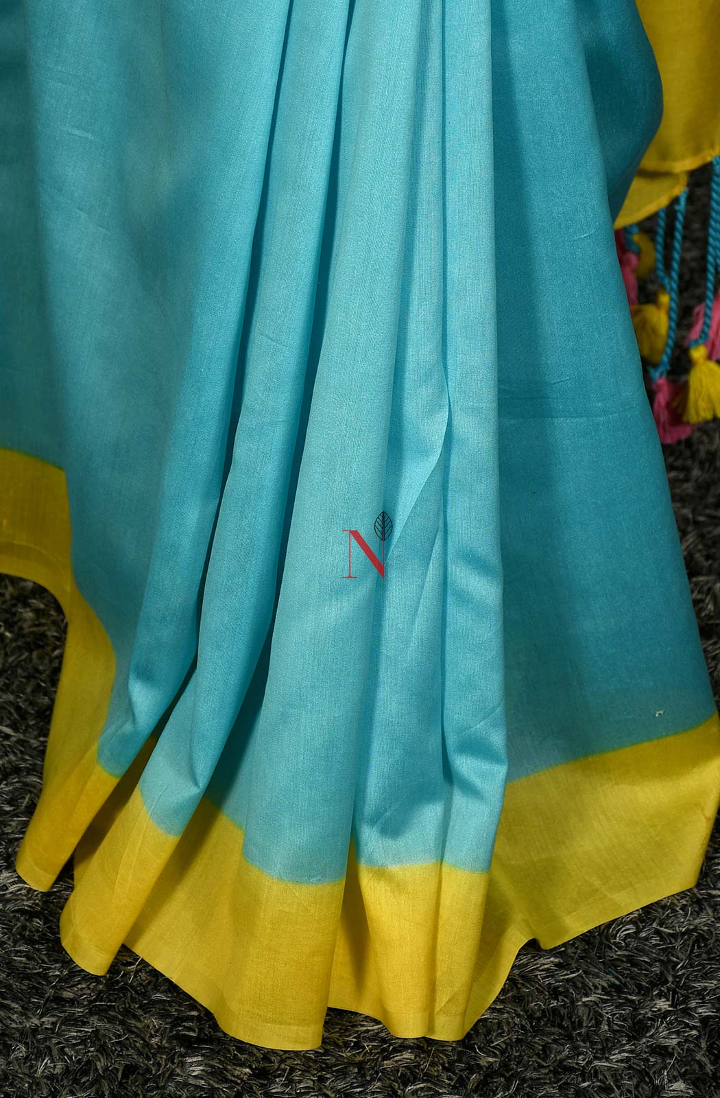 Firozi & Yellow Green Pure Silk Chanderi Saree - Naksheband