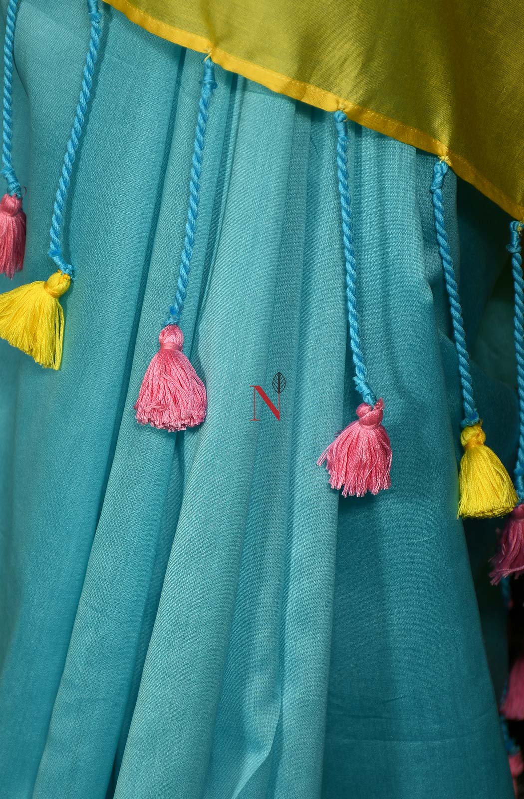 Firozi & Yellow Green Pure Silk Chanderi Saree