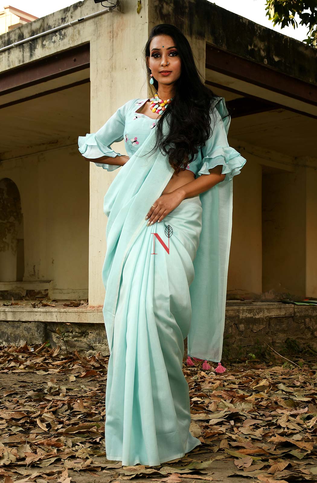 Sea Green Pure Silk Chanderi Plain Saree - Naksheband