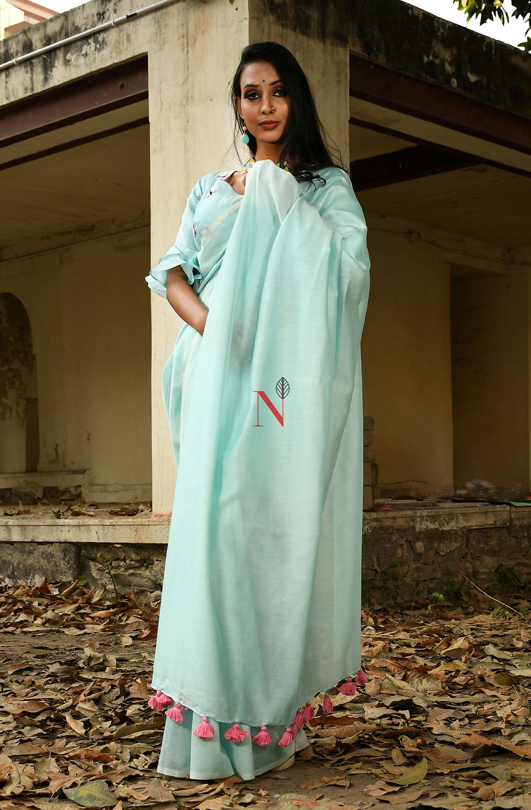 Sea Green Pure Silk Chanderi Plain Saree - Naksheband
