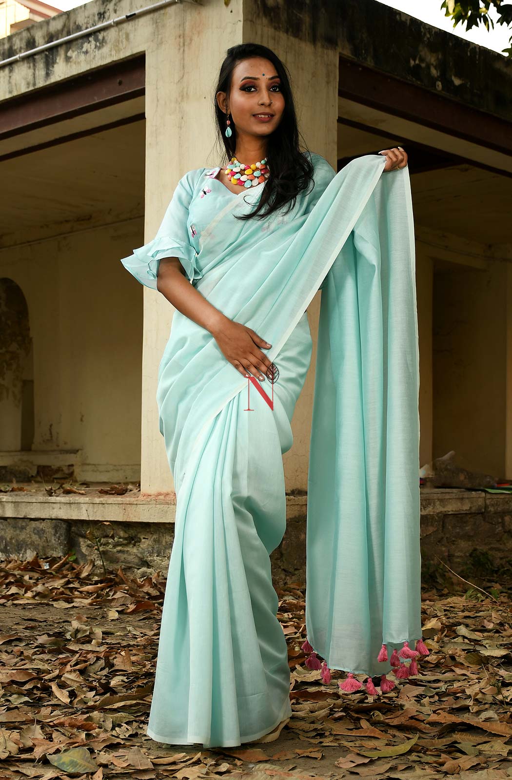 Sea Green Pure Silk Chanderi Plain Saree - Naksheband