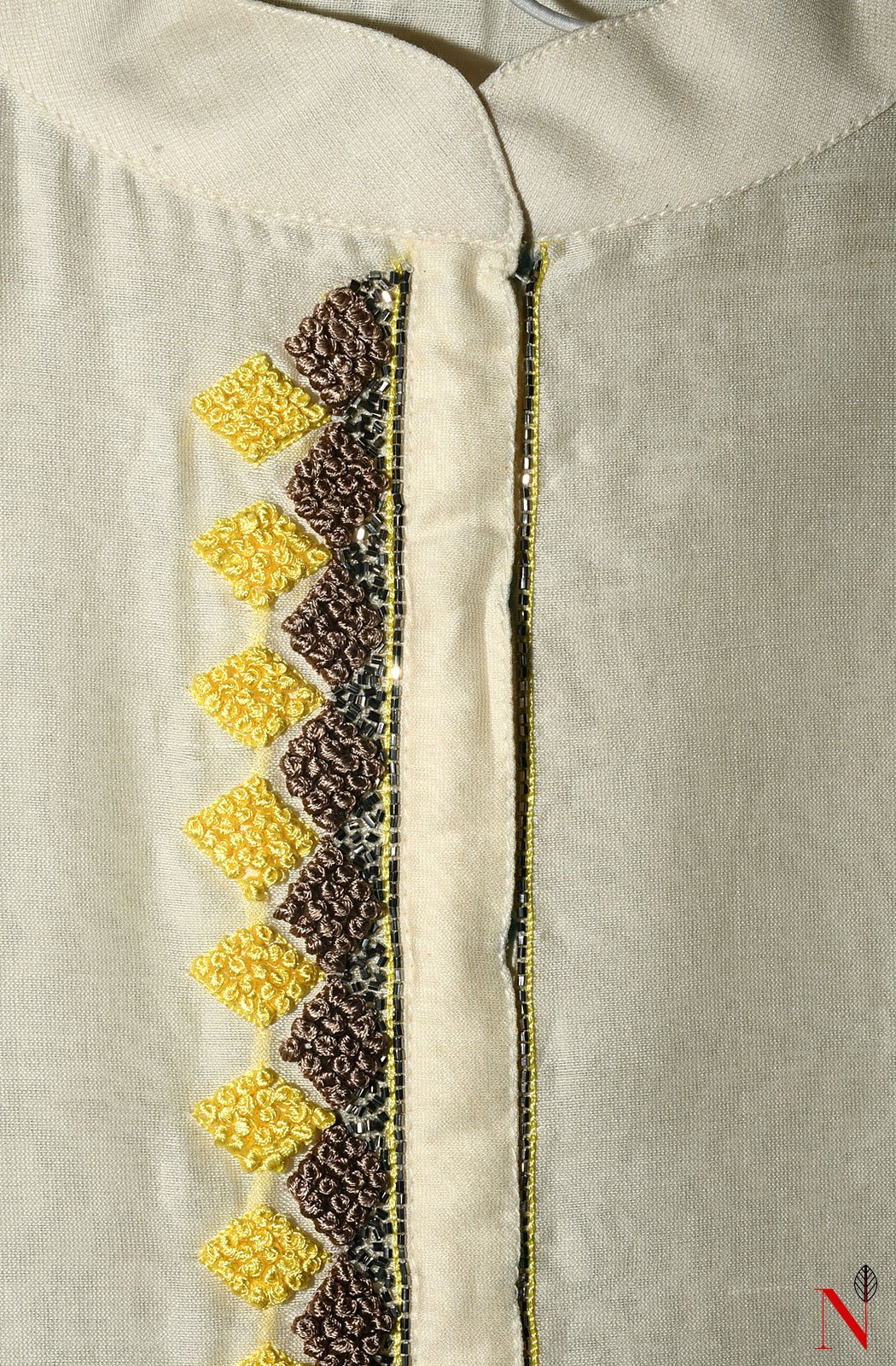 Cream Pure Silk Chanderi Hand Embroidered Suit Set - Naksheband