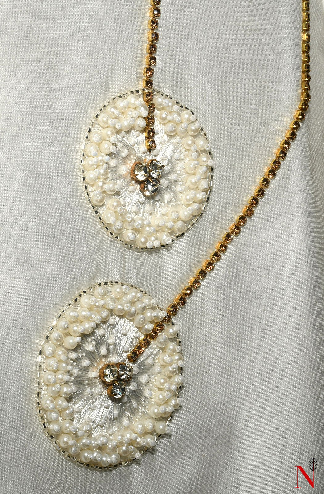 Off White Pure Silk Chanderi Hand Embroidered Suit Set - Naksheband