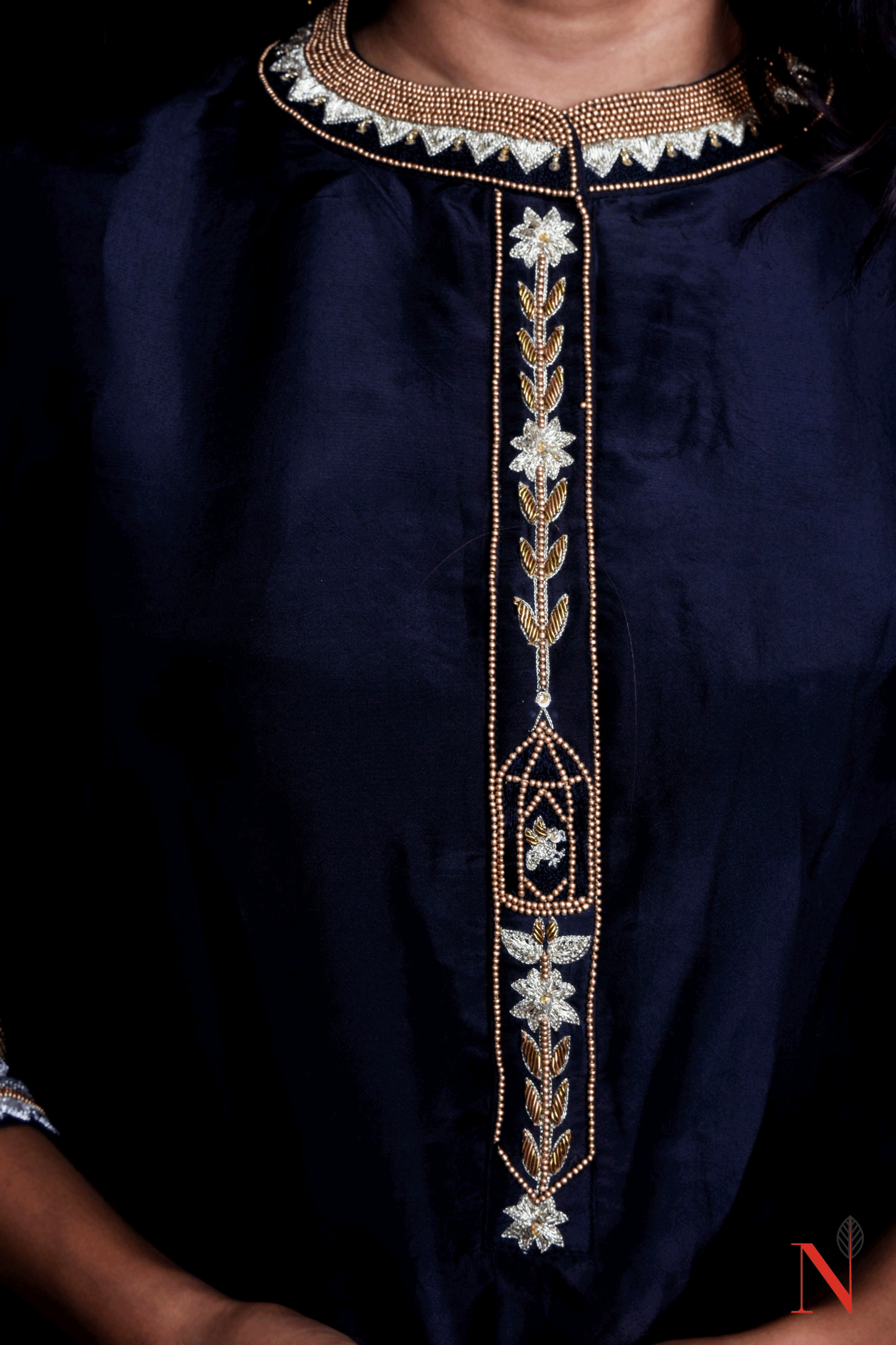 Black Pure Mudal Silk Hand Embroidered Suit Set - Naksheband