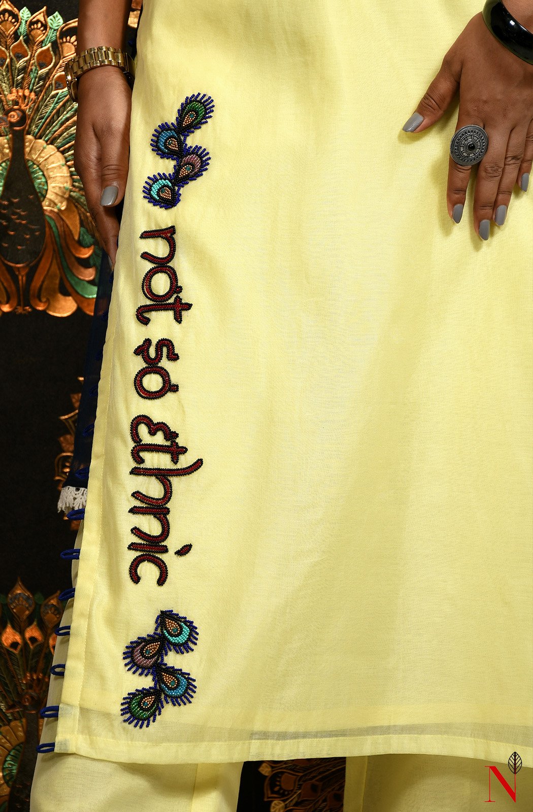 Light Yellow Pure Cotton Chanderi Hand Embroidered Suit Set - Naksheband
