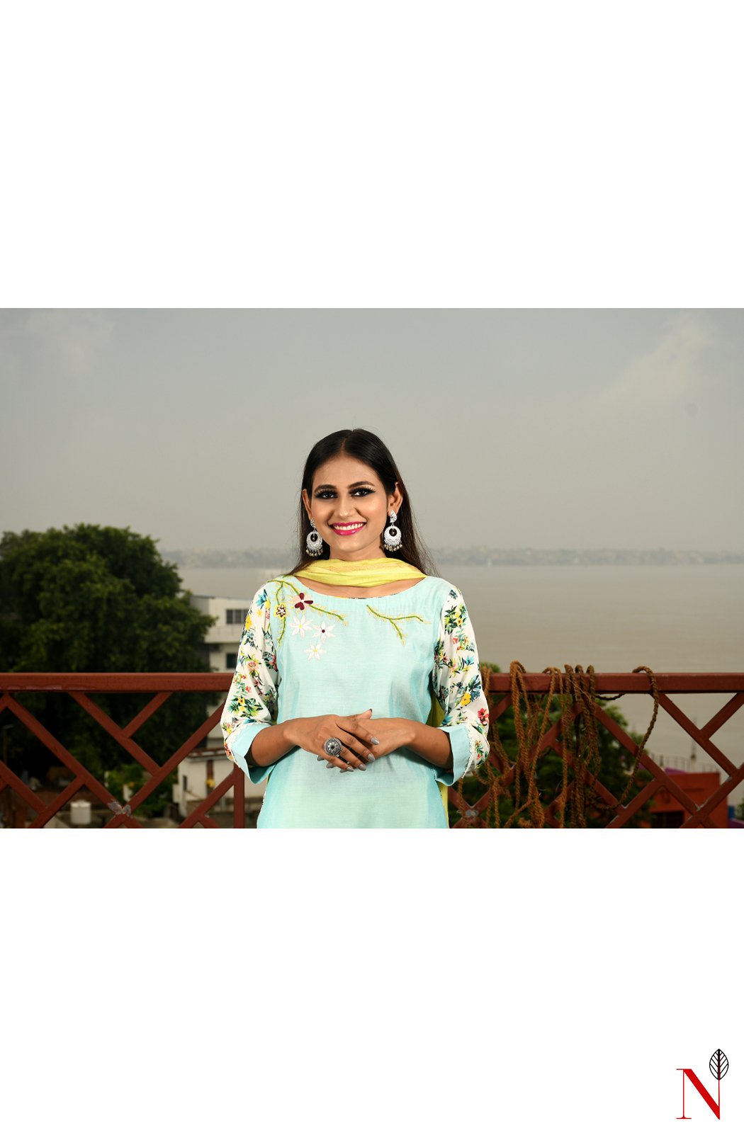 Light Turquoise Pure Silk Chanderi Hand Embroidered Suit Set - Naksheband