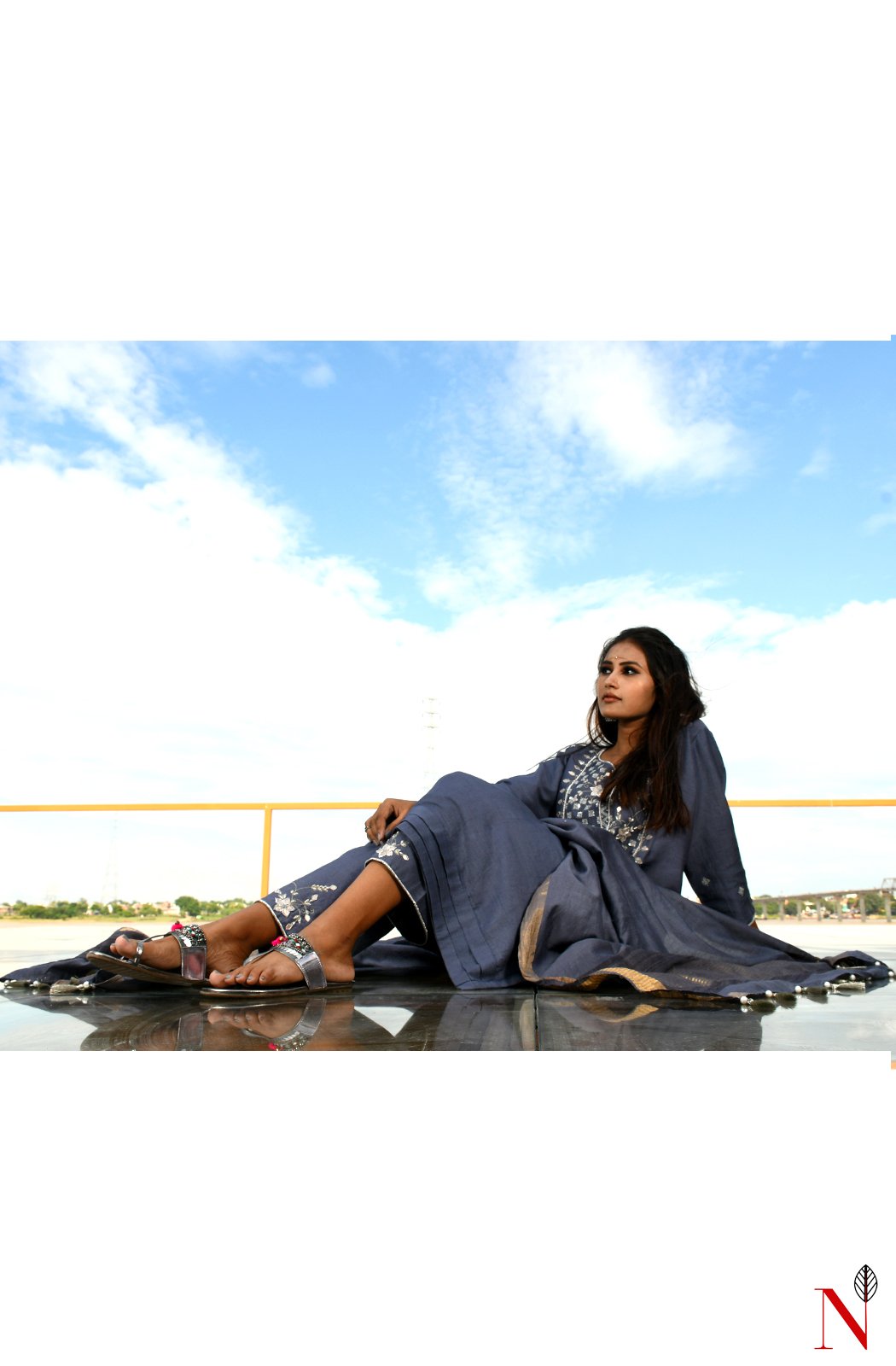 Grey Pure Muga Hand Embroidered Suit Set - Naksheband