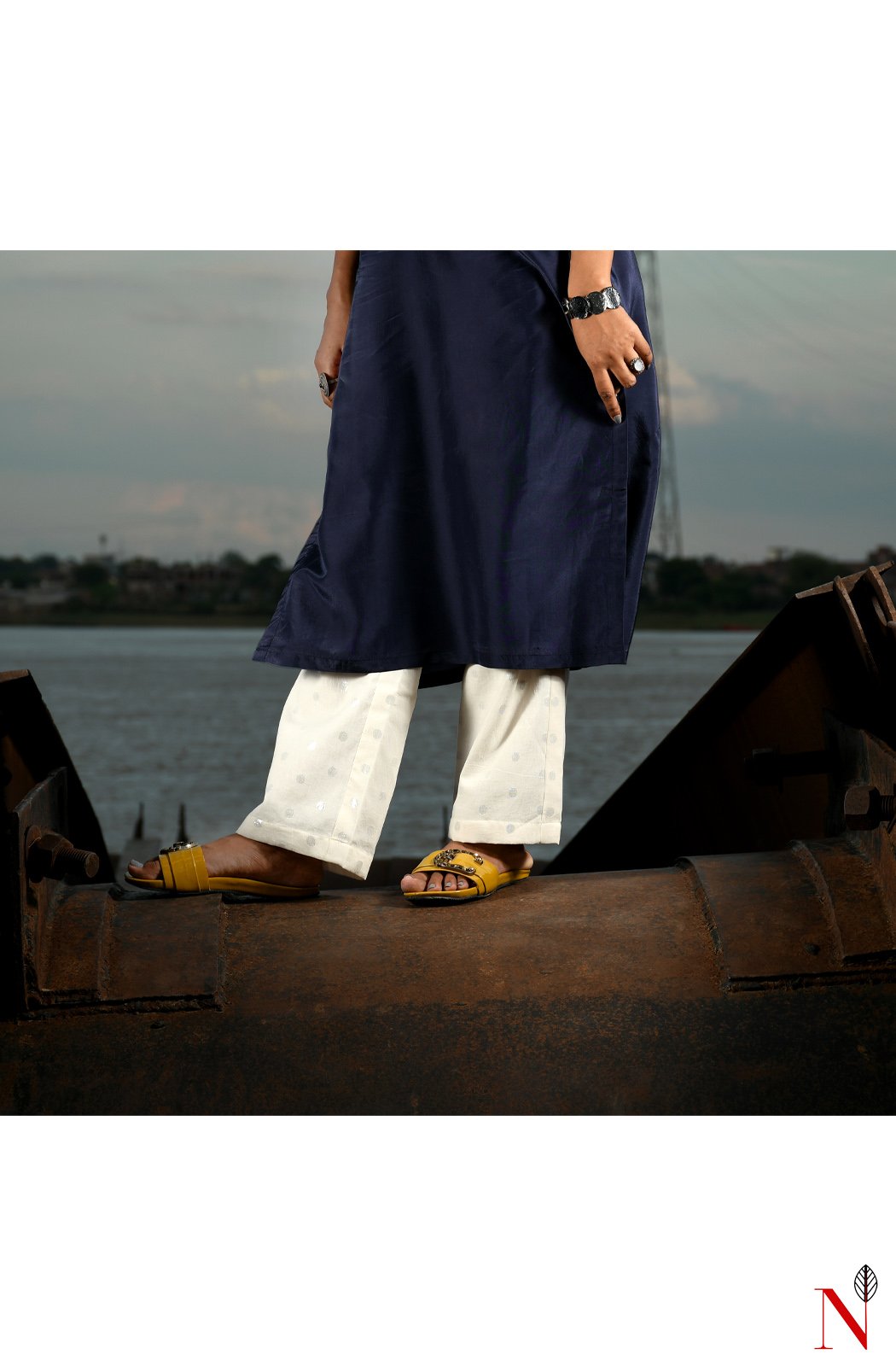 Navy Blue Uppada Silk Hand Embroidered Suit Set - Naksheband