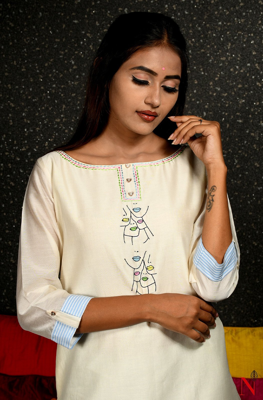 Cream Pure Silk Chanderi Hand Embroidered Suit Set - Naksheband