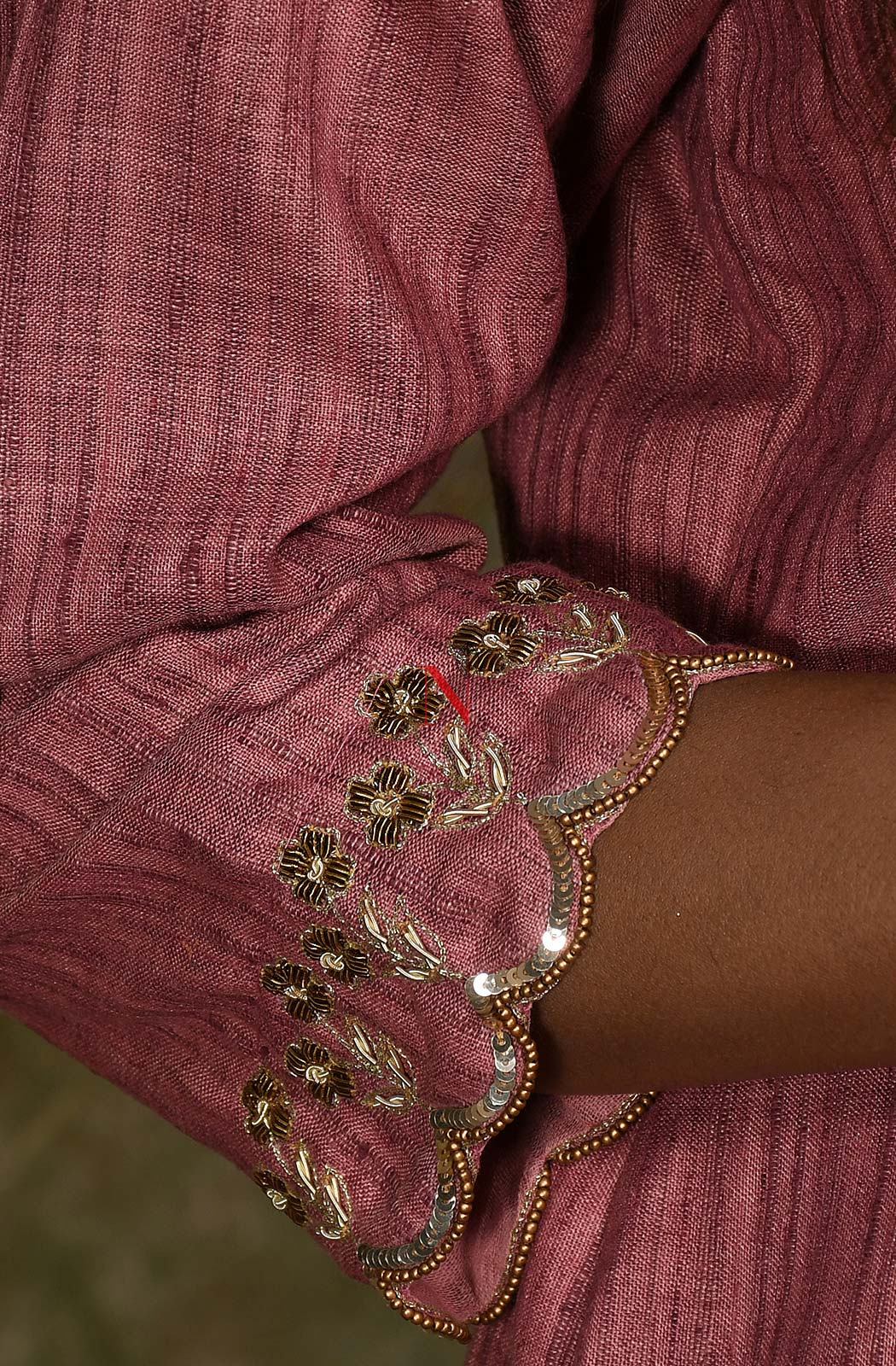 Onion Pink Cotton Khadi Hand Embroidered Suit Set - Naksheband