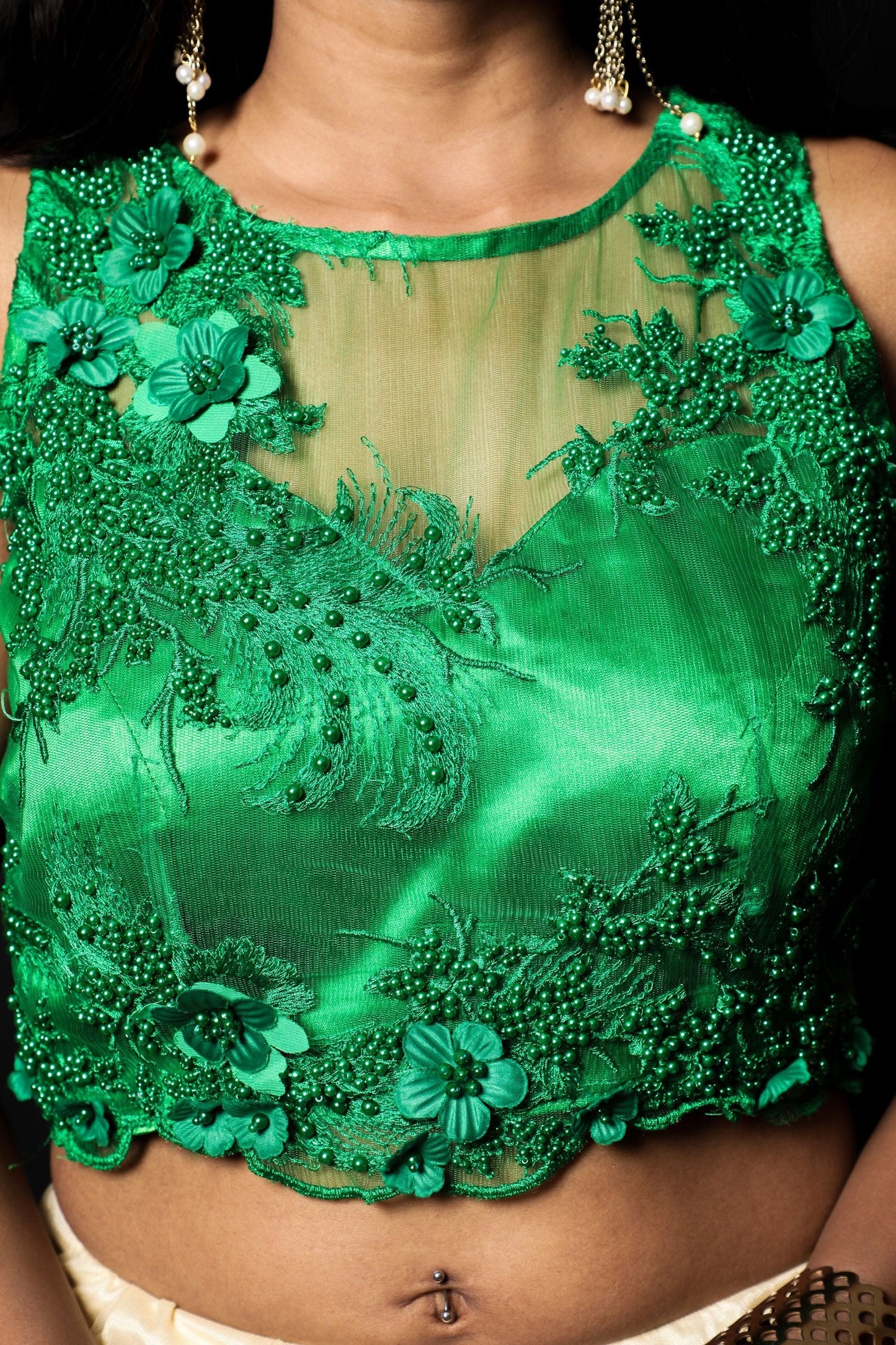 Forest Green And Cream Color Indowestern Designer Skirt Set - Radiant - Naksheband