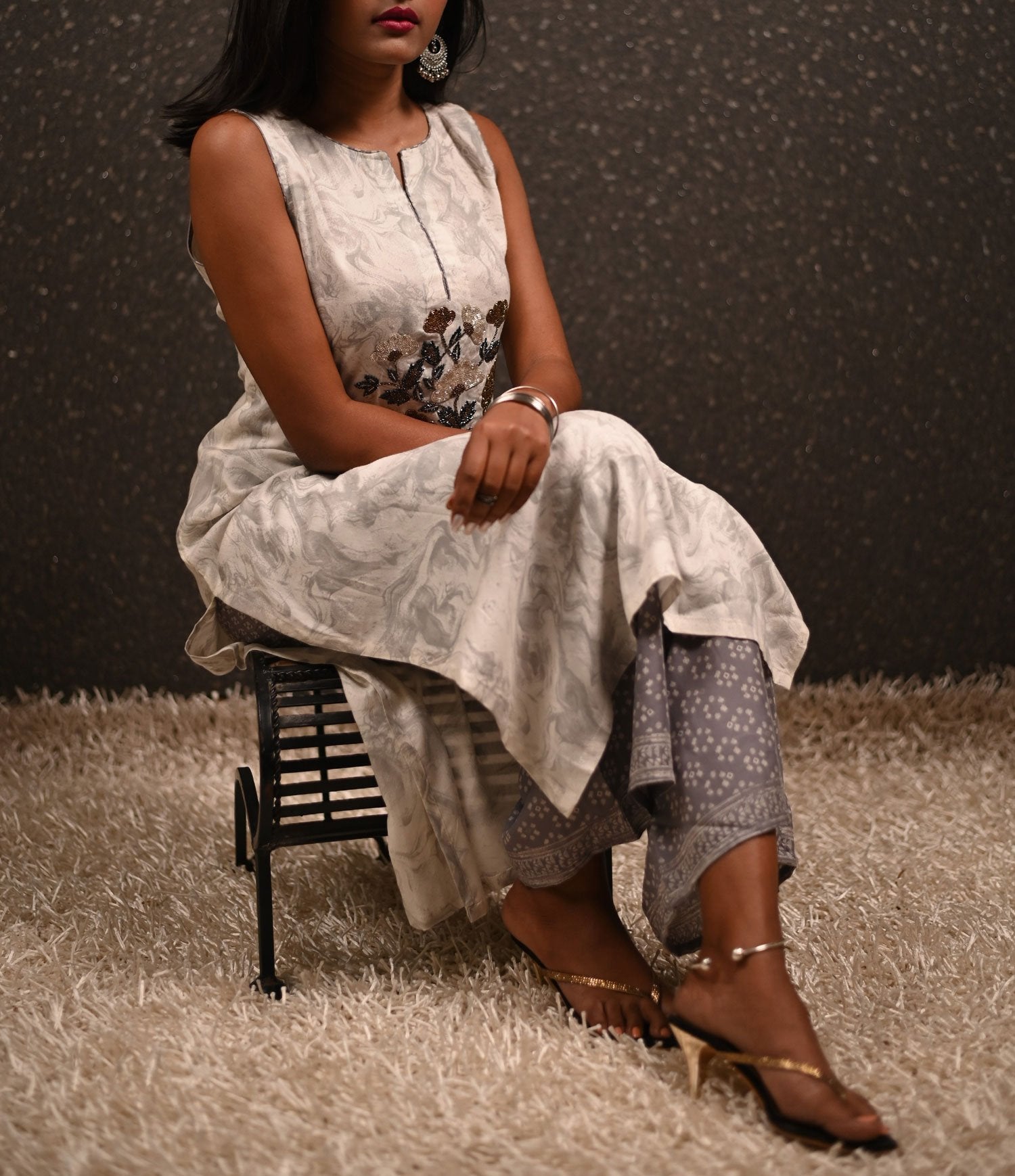 White And Rain Master Grey Color Cotton Suit Set Embroidery - Sonic Silver - Naksheband
