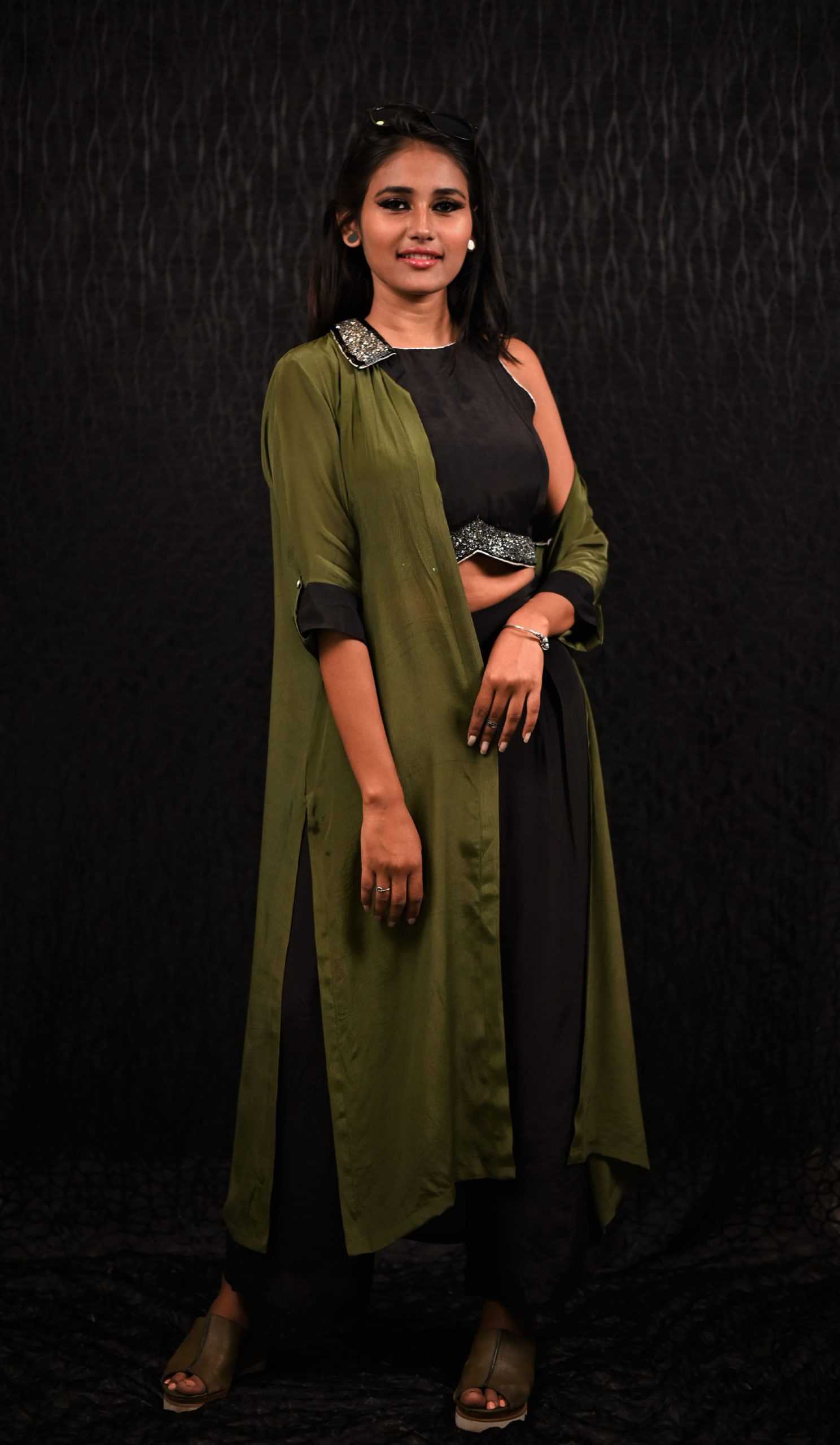 Olive Green And Black Color Indowestern Designer Three Piece - Olive Pearl - Naksheband