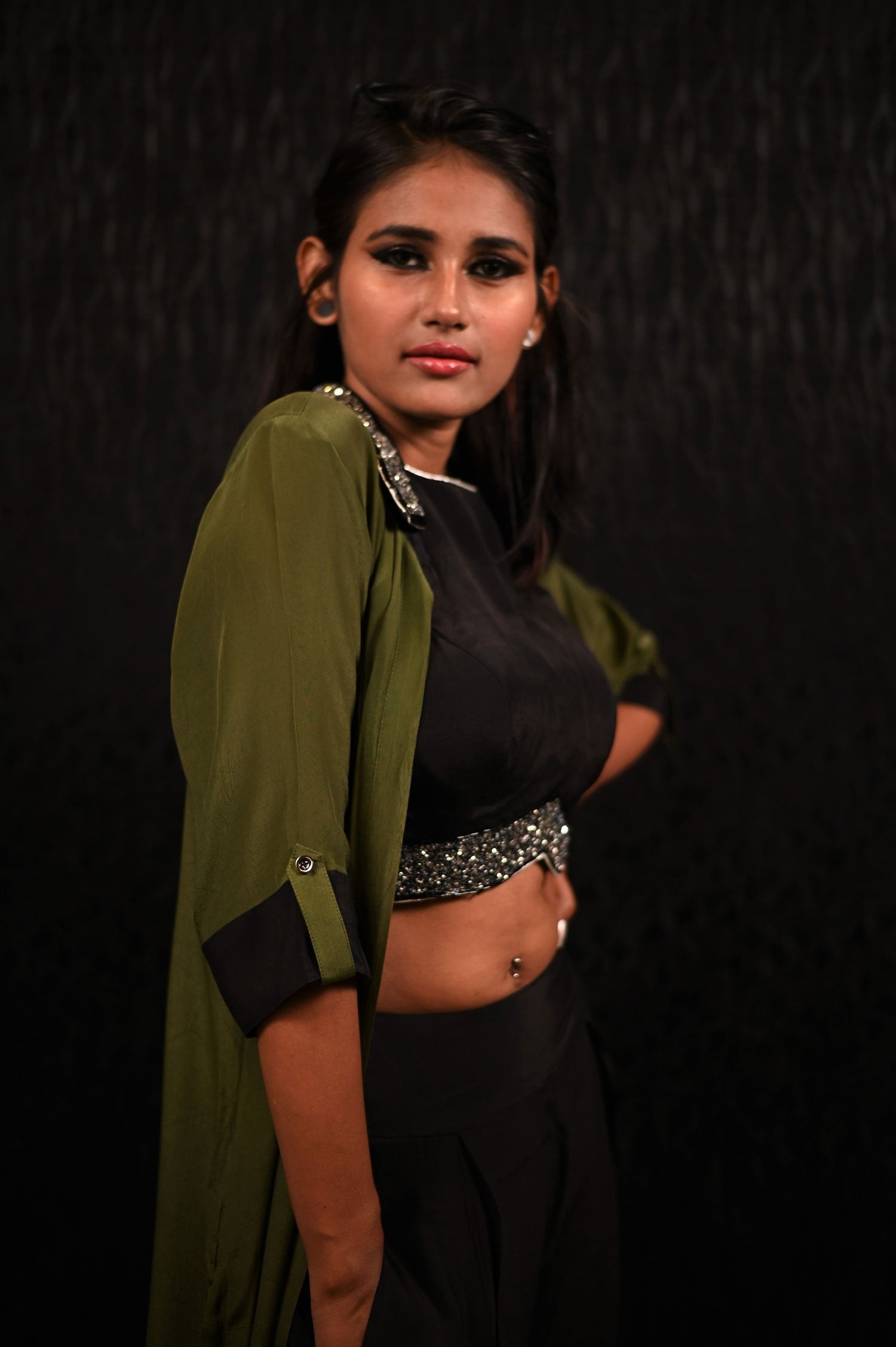 Olive Green And Black Color Indowestern Designer Three Piece - Olive Pearl - Naksheband
