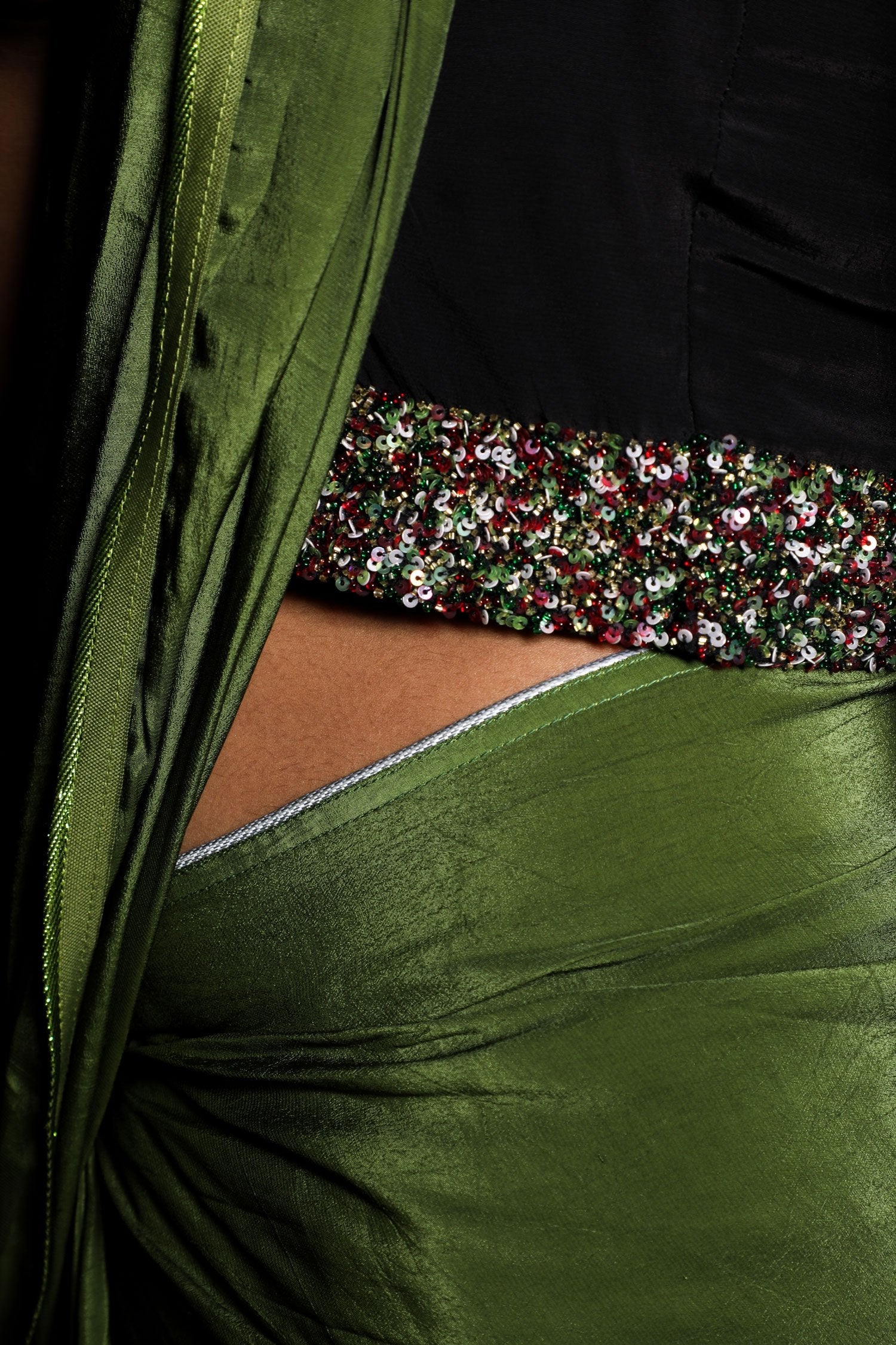 Olive Green Color Designer Saree - Burnt Olive - Naksheband