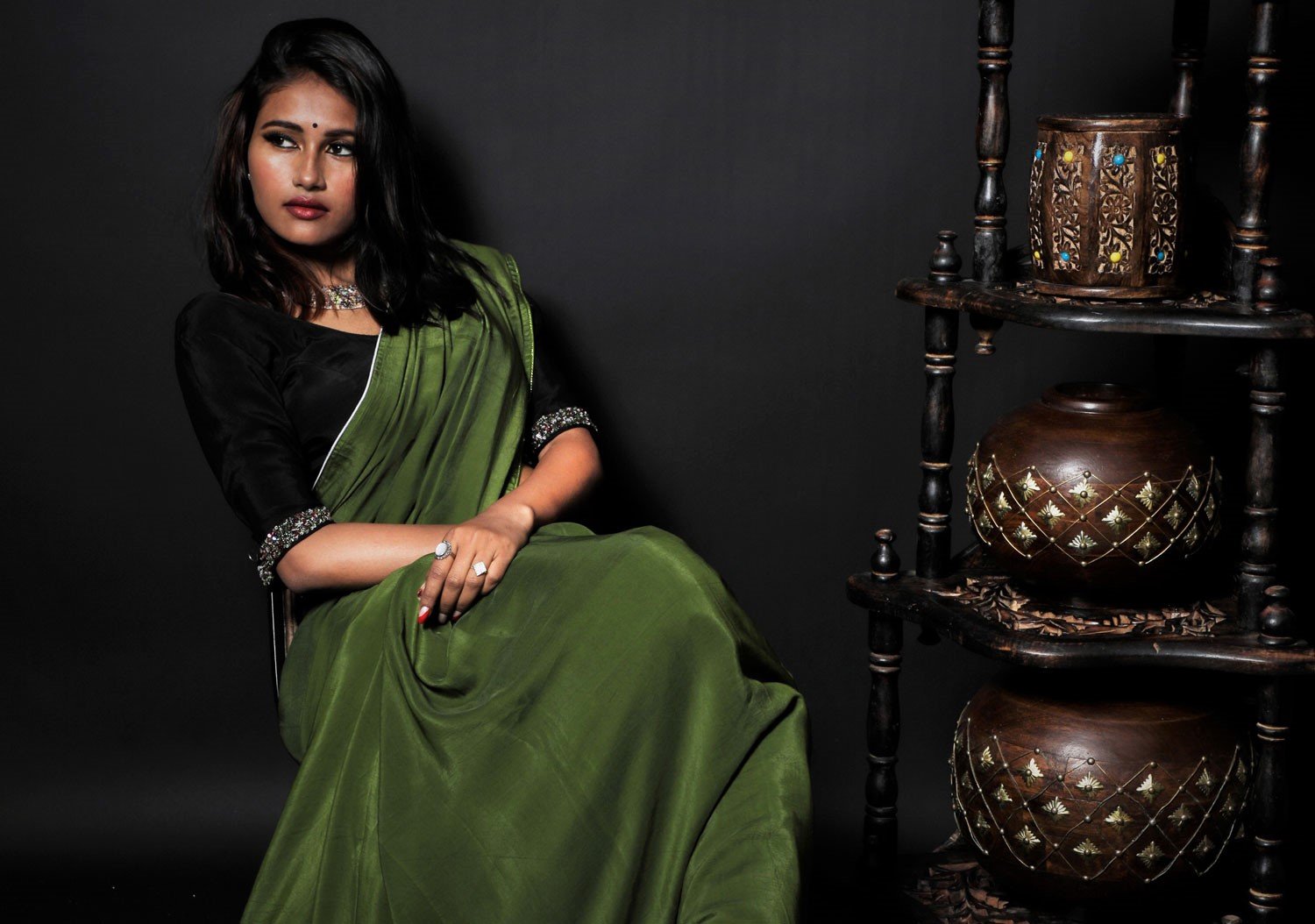 Olive Green Color Designer Saree - Burnt Olive - Naksheband
