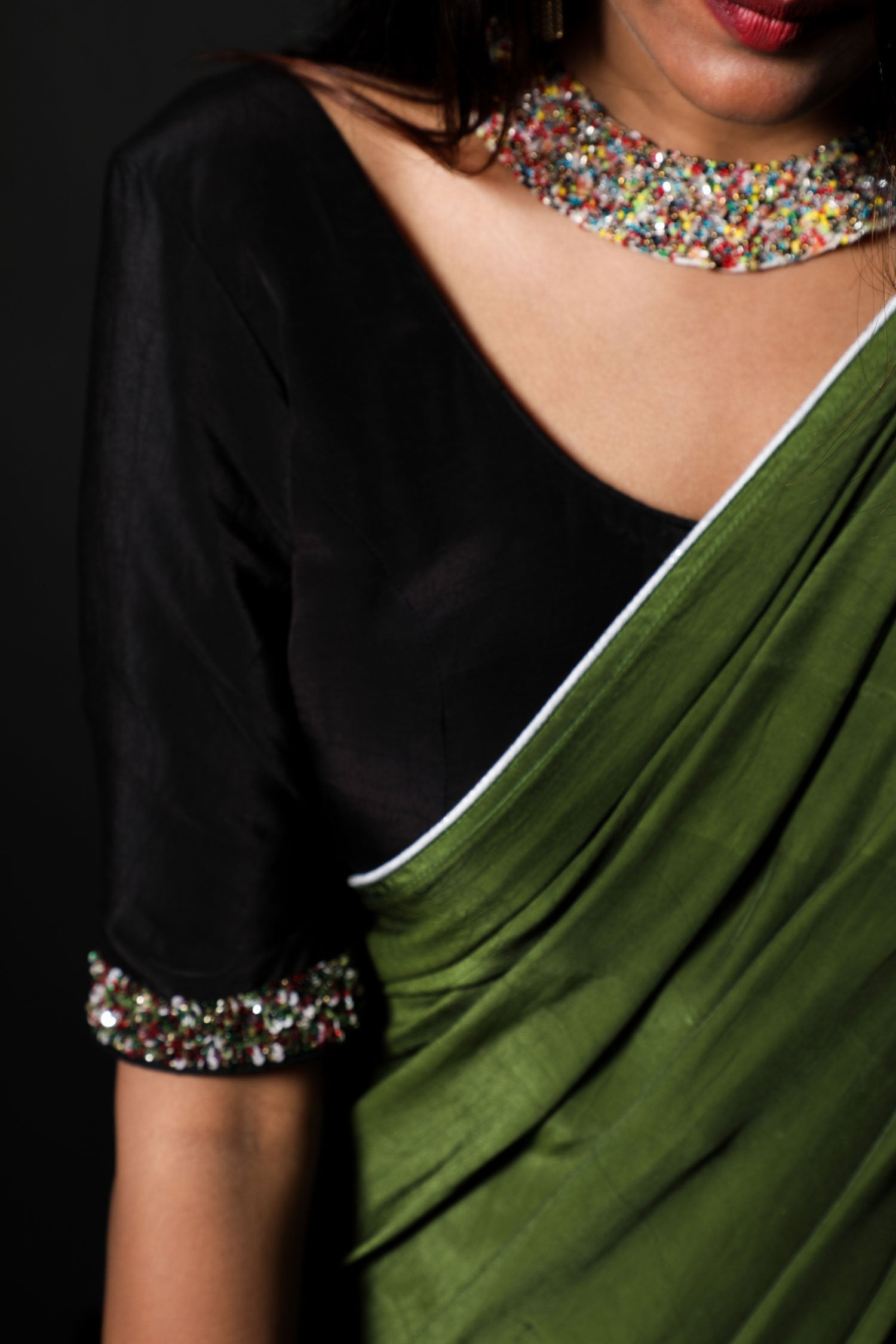 Olive Green Color Designer Saree - Burnt Olive - Naksheband