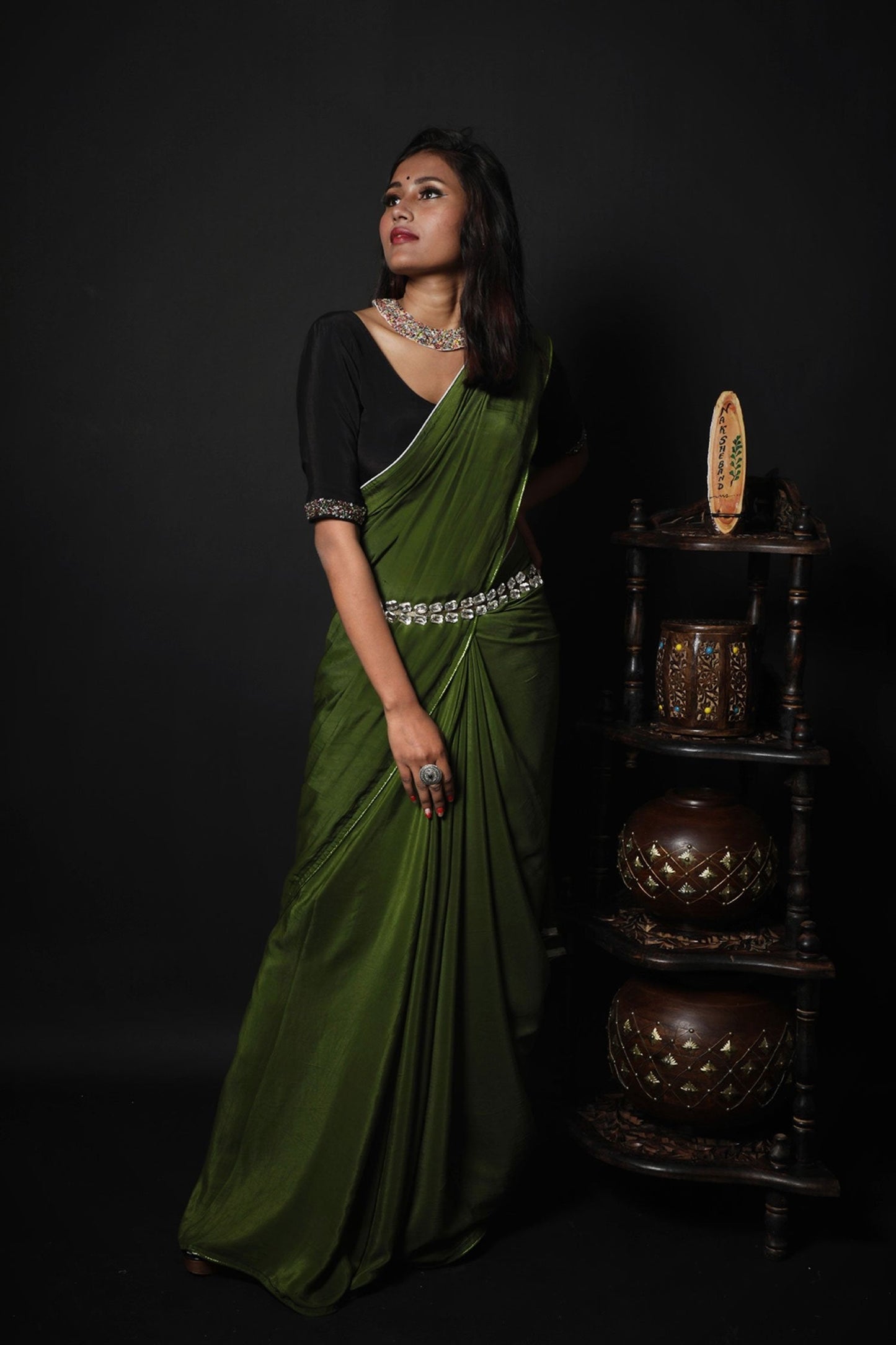 Designer Saree - Burnt Olive - Naksheband
