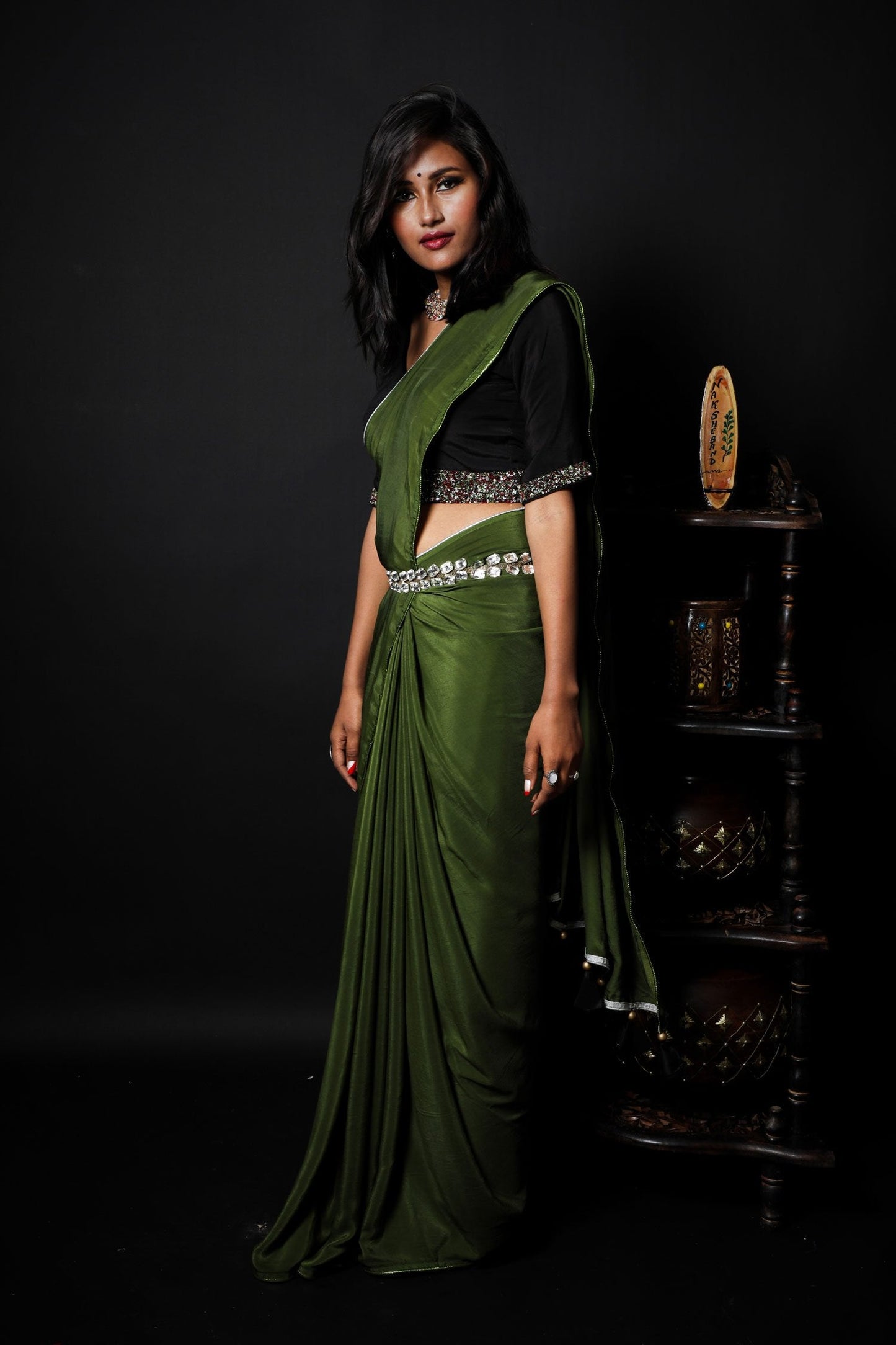 Designer Saree - Burnt Olive - Naksheband