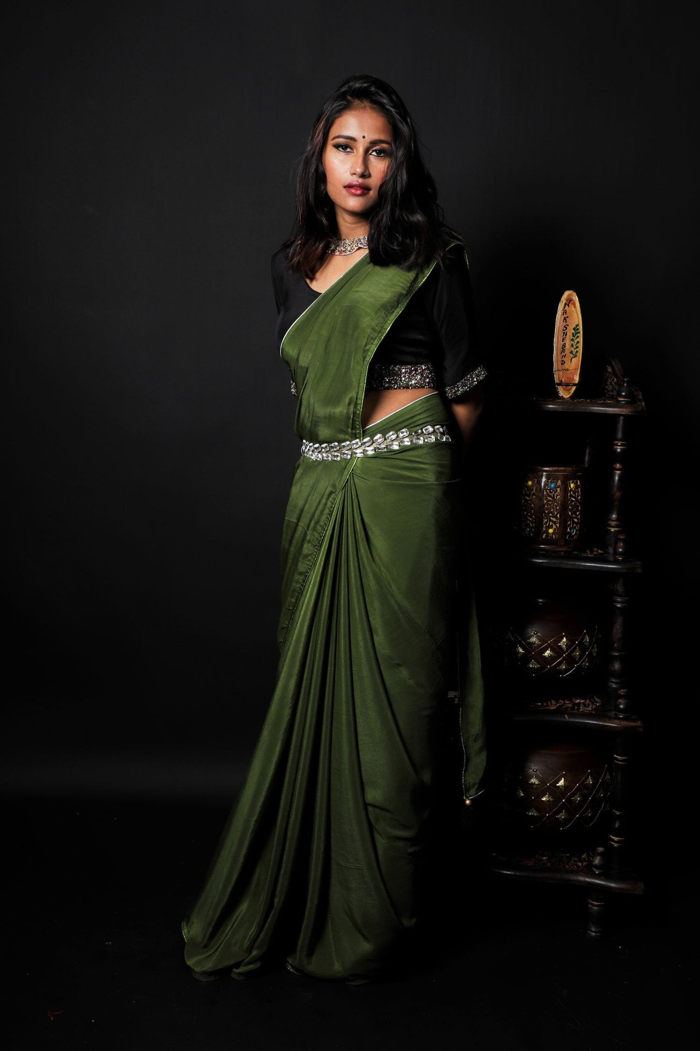 Designer Saree - Burnt Olive - Naksheband
