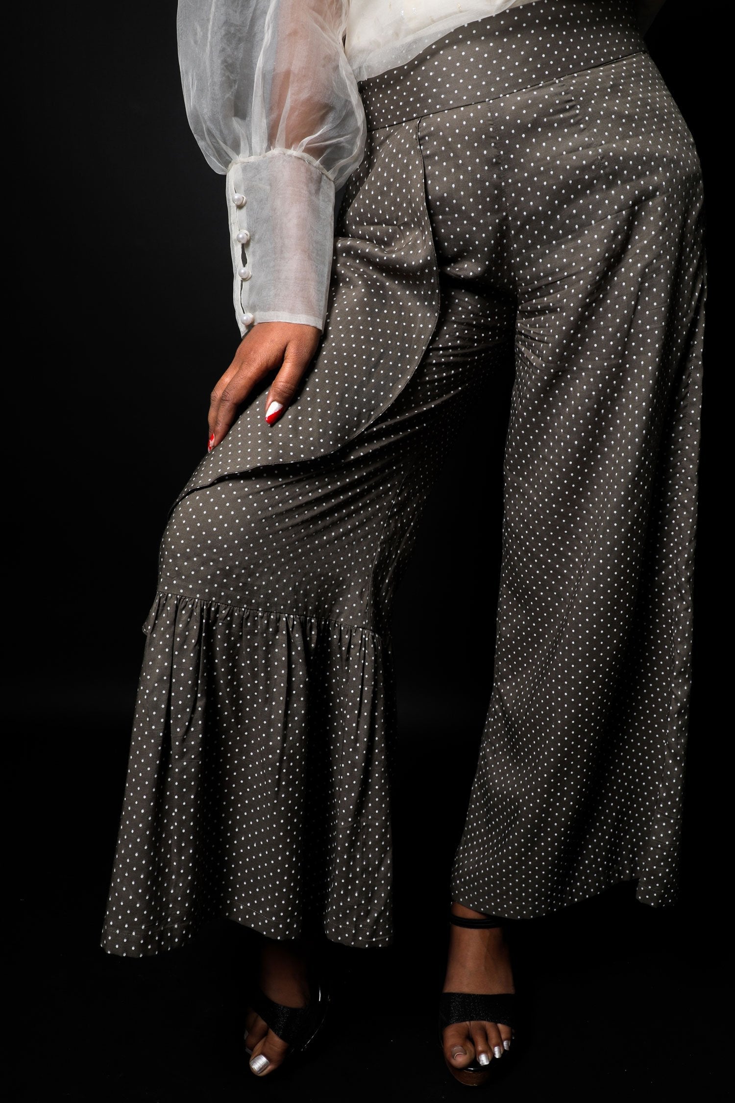 Greenish Grey And White Color Indowestern Designer Plazzo Top Set - Gravel - Naksheband