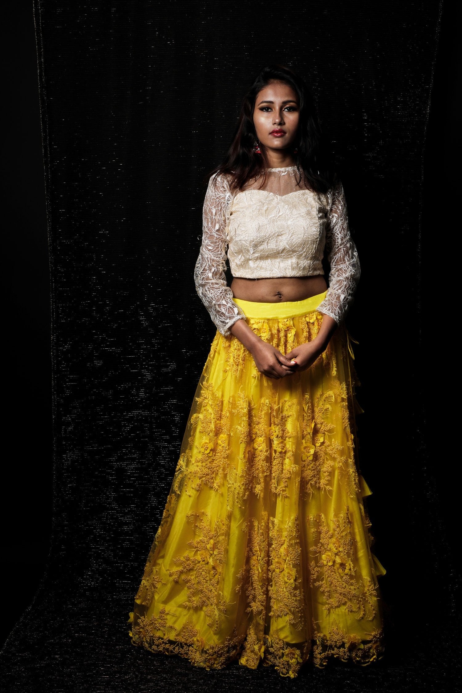 Beige And Yellow Color Indowestern Designer Skirt Set - Kings Gold - Naksheband