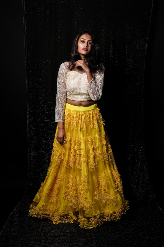 Beige And Yellow Color Indowestern Designer Skirt Set - Kings Gold - Naksheband